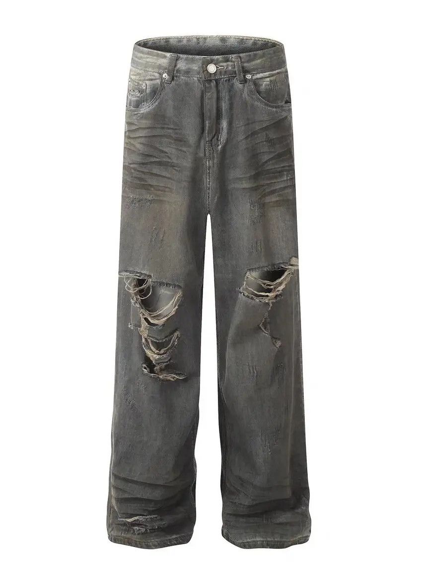 Designer × Japanese Brand Faded gray ripped washed and distressed baggy jeans Size US 33 - 4 Thumbnail