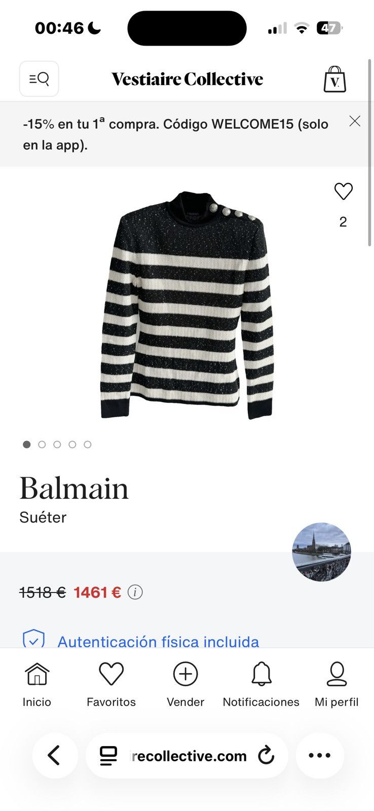 Balmain Balmain Sweater Navy with shiny silver stripes UNISEX Size US L / EU 52-54 / 3 - 4 Thumbnail