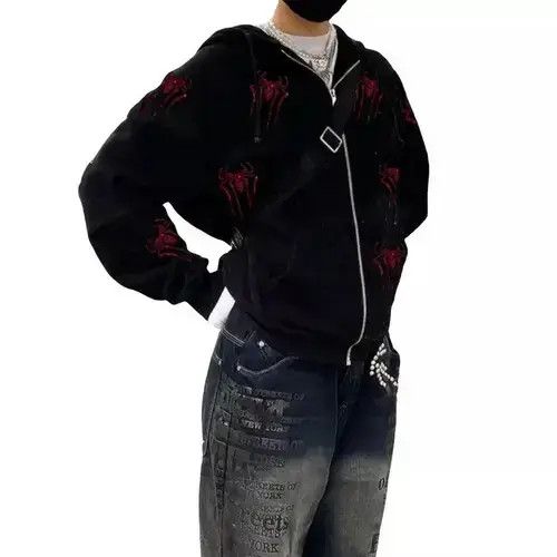 Japanese Brand Rhinestone Zip y2k Hoodie Spider Web Gothic Punk Style Size US M / EU 48-50 / 2 - 4 Thumbnail