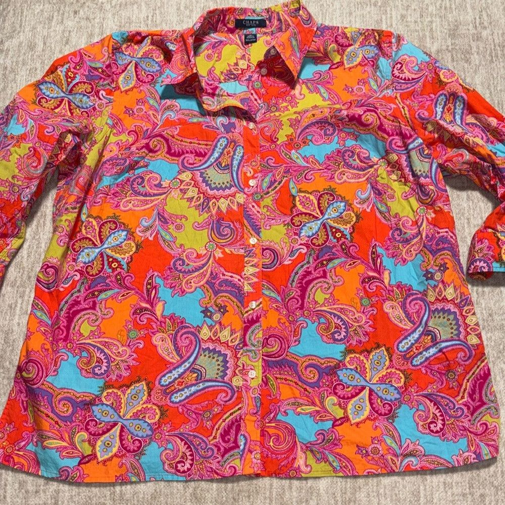 Chaps Chaps Women's 1X paisley bright button up top 3/4 sleeves S Size XXL / US 16-18 / IT 52-54 - 1 Thumbnail