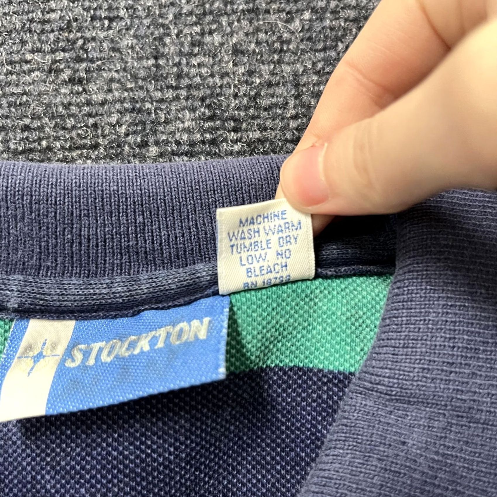 Vintage VINTAGE Stockton Polo Shirt Mens L Blue Green Stripe Fish Print Made USA Size US L / EU 52-54 / 3 - 5 Thumbnail