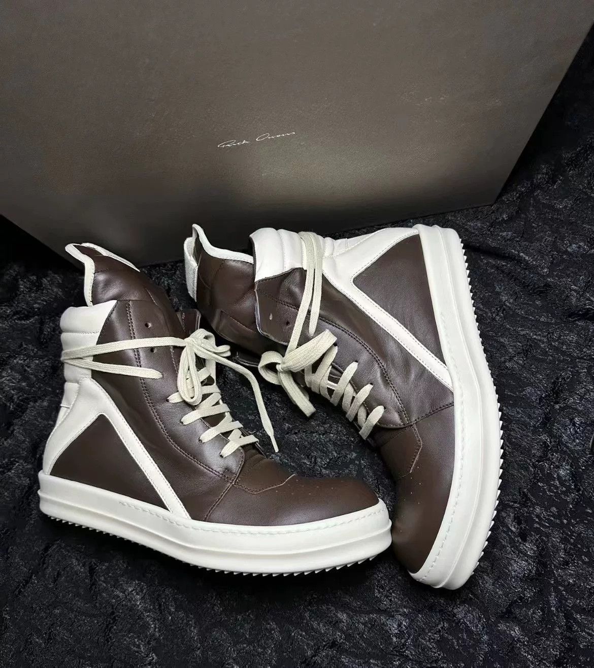 Rick Owens Rick Owens Brown Leather High-Top Sneakers Size US 8 / EU 41 - 1 Preview