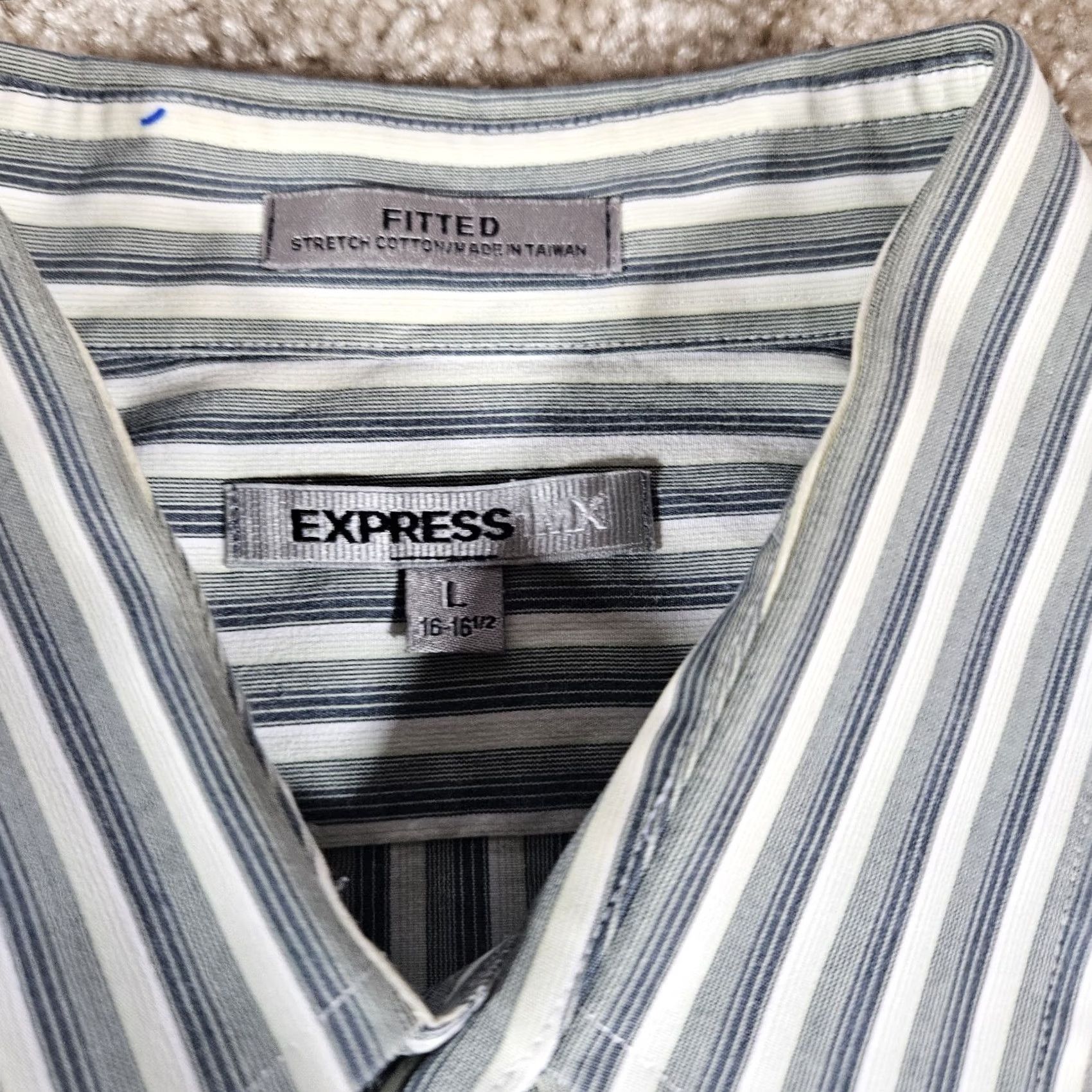Express Express Shirt Mens Large White Green Button Up Modern Fit Stretch Size US L / EU 52-54 / 3 - 3 Thumbnail