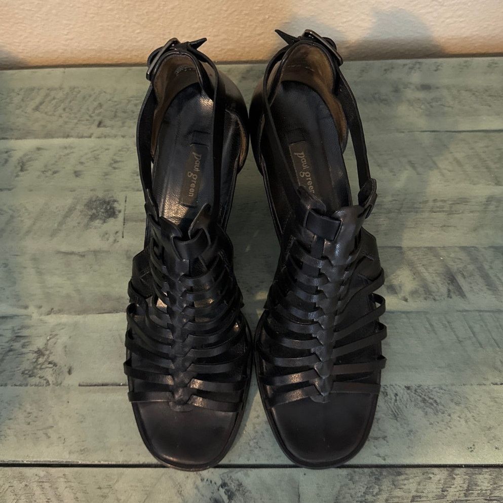 Other Paul Green Sz 9 Christy Black Leather 3 1/2" Gladiator Heels Size US 9 / IT 39 - 4 Thumbnail
