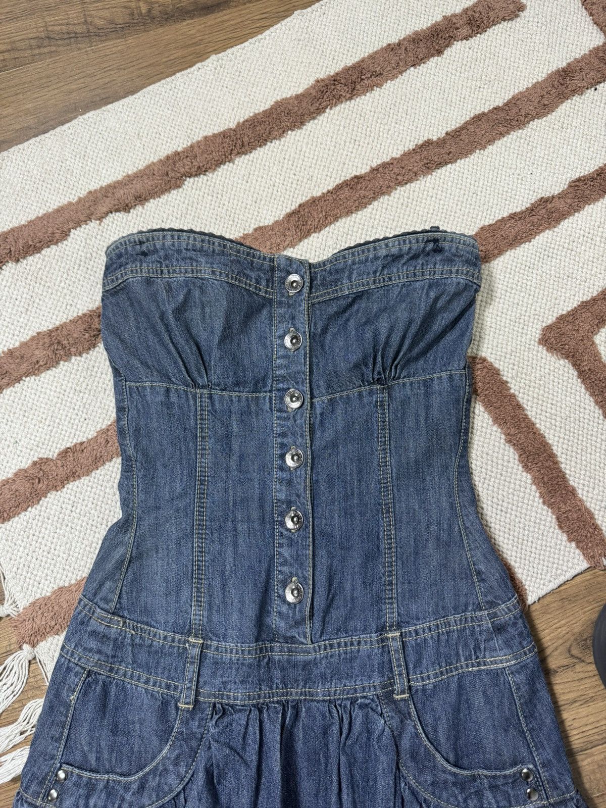 Vintage VINTAGE DENIM MINI OFF SHOULDERS PLEATED DRESS Size XS / US 0-2 / IT 36-38 - 5 Thumbnail