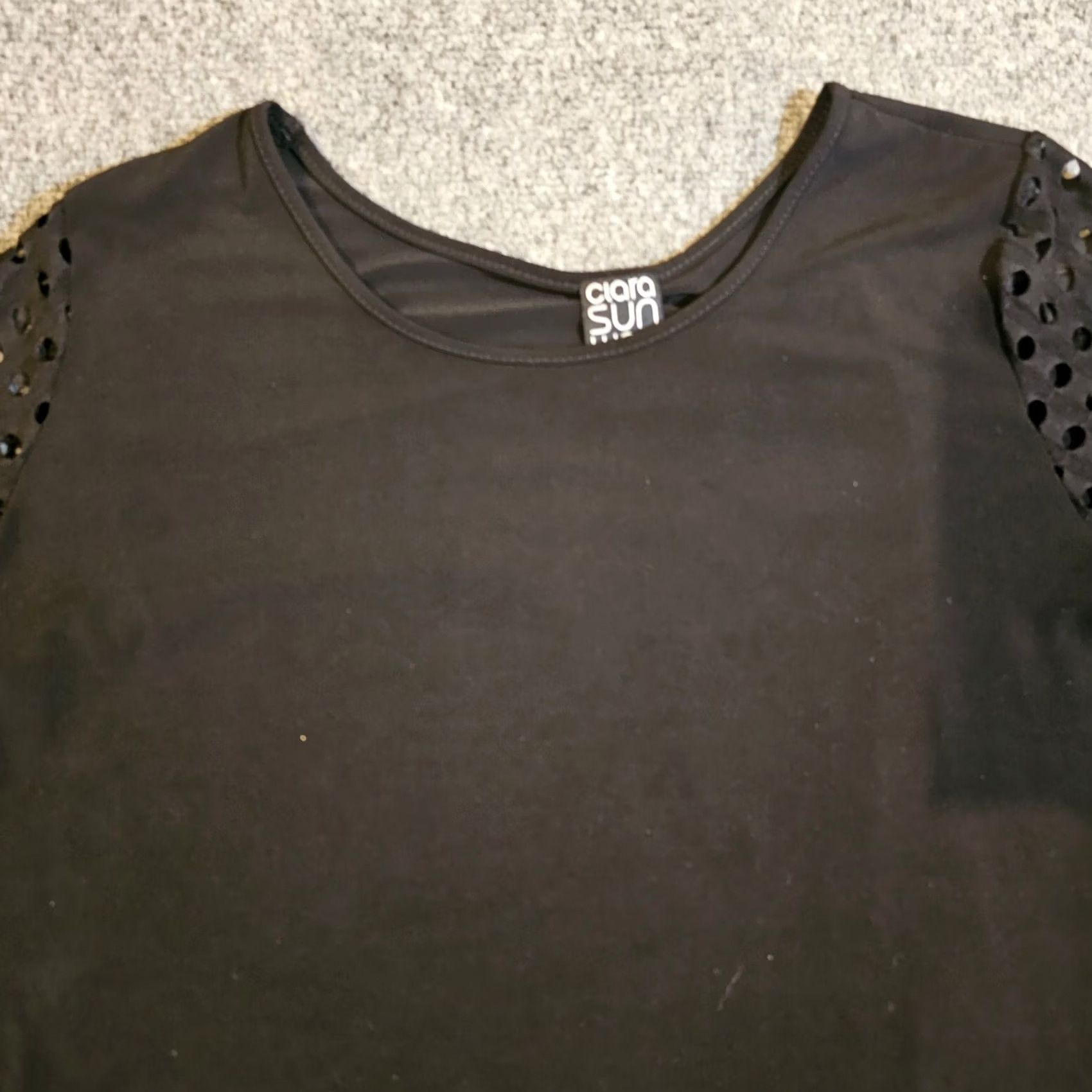 Vintage Clara Sun Woo Top Tunic Women Large Black Asymmetrical Open Knit Sleeves Casual Pattern: Solid Size L / US 10 / IT 46 - 2 Thumbnail