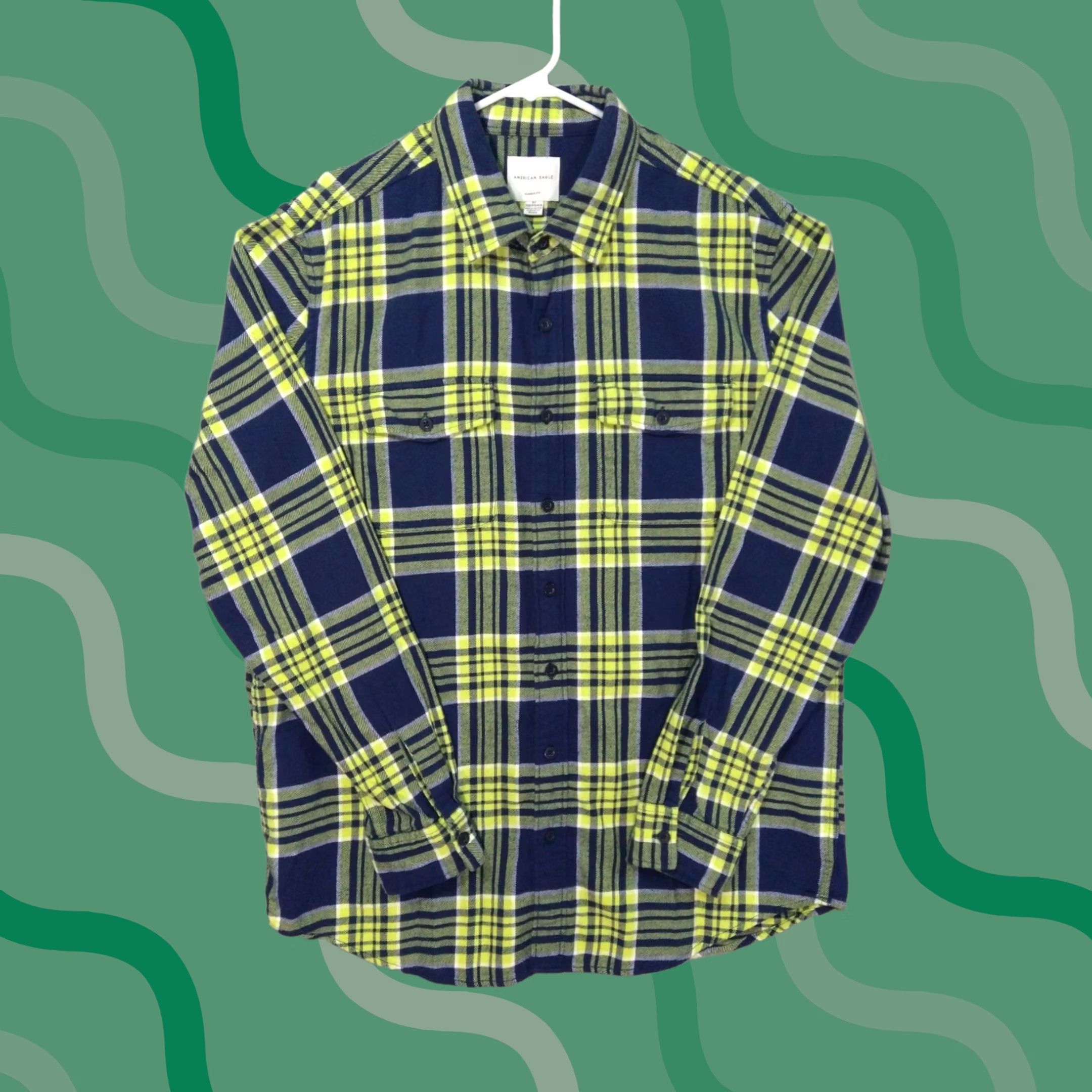 American Eagle Outfitters American Eagle Shirt Mens XLT Blue Yellow Plaid Flannel Classic Fit Button Down Size US XL / EU 56 / 4 - 1 Thumbnail