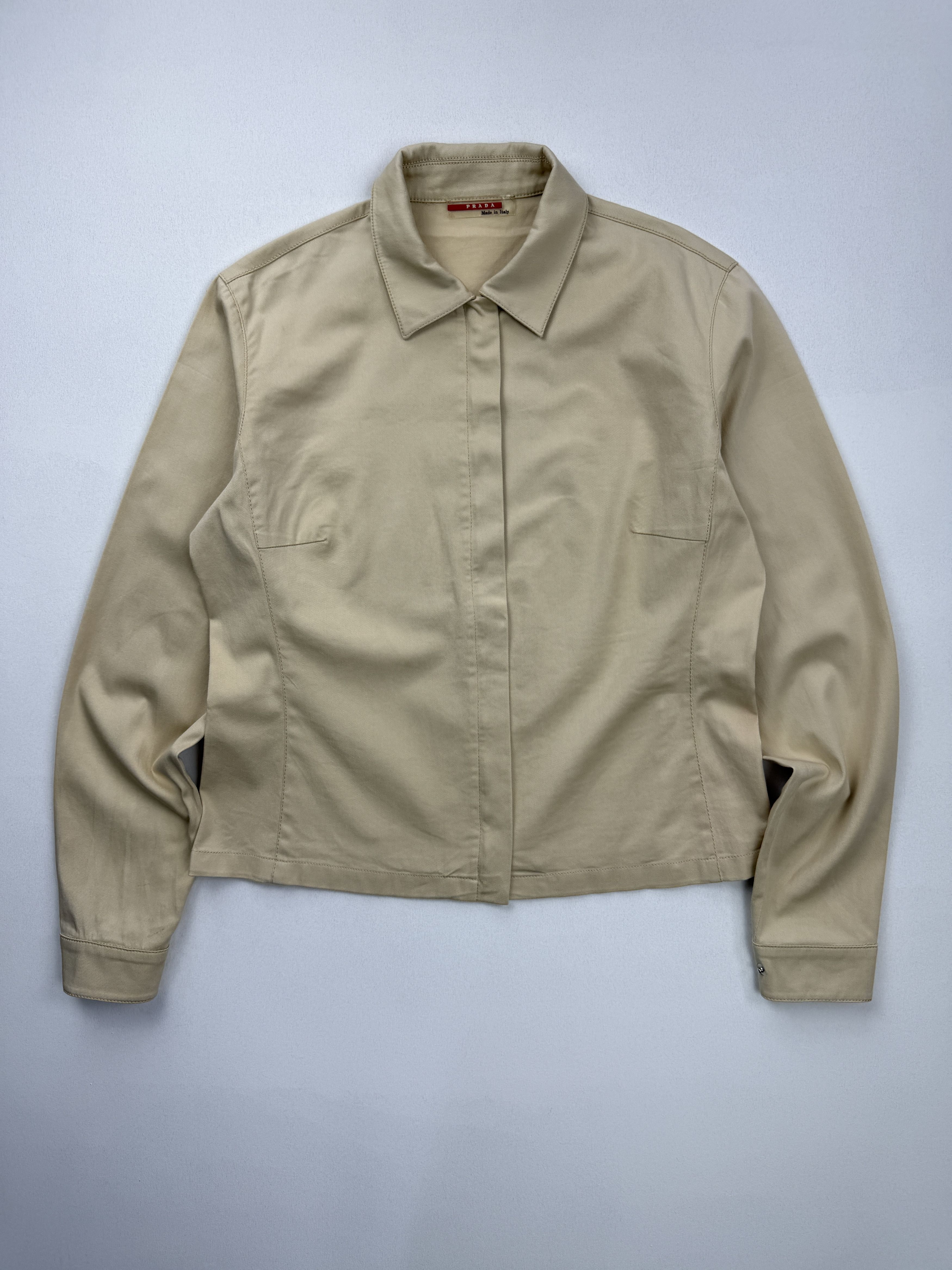 Prada Vintage 00s Prada Beige Full Zip Blazer Shirt Size L / US 10 / IT 46 - 4 Thumbnail