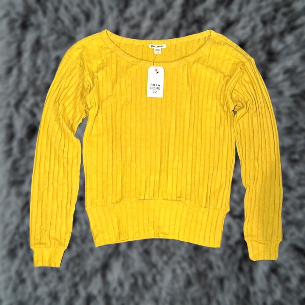 Billabong Billabong Blouse Glow Up Brushed Knit Top - Large - Women - Yellow - NWT - Mustard - 79% Polyester 17% Rayon 4% Elastane - MS10715 Size L / US 10 / IT 46 - 1 Thumbnail
