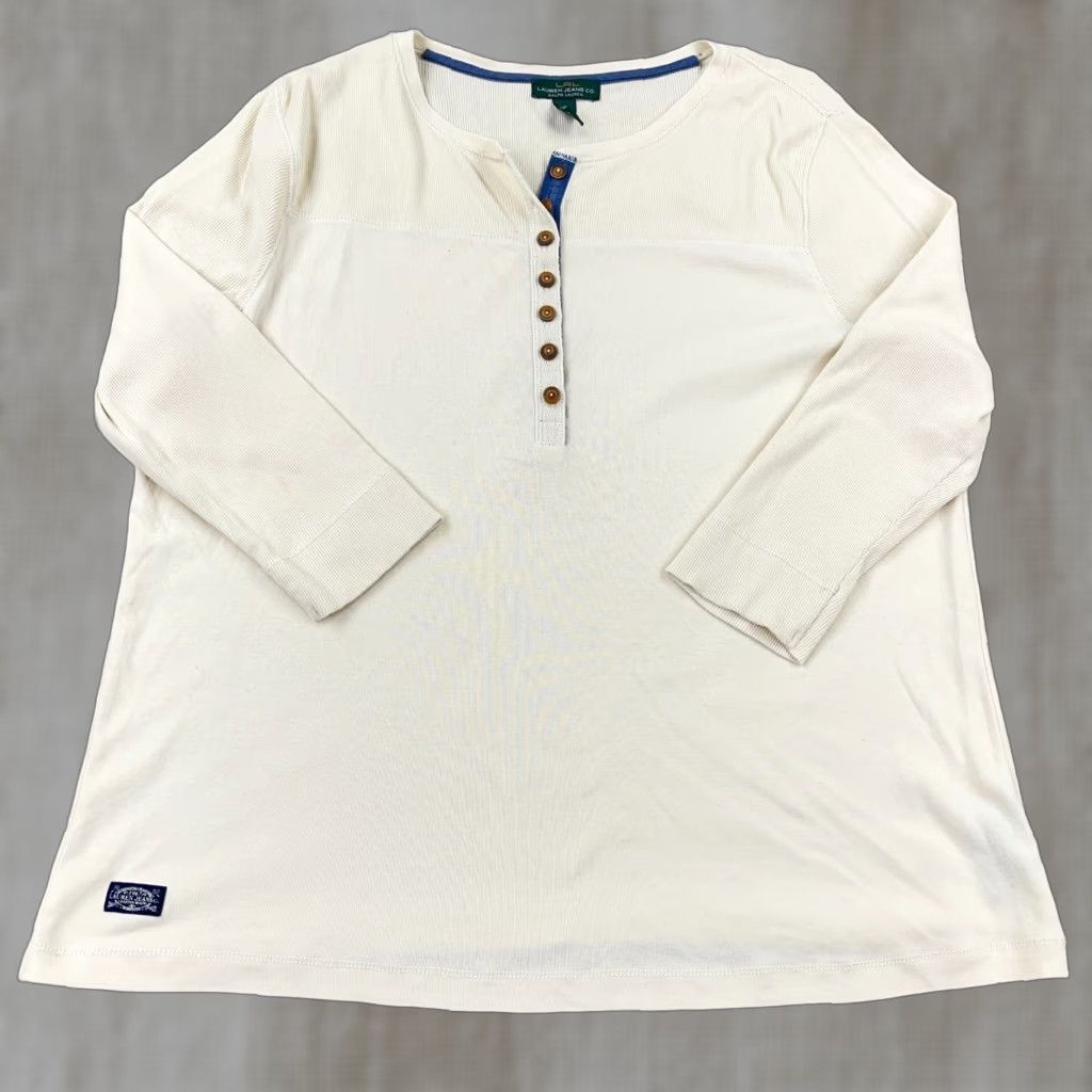 Ralph Lauren Vintage Ralph Lauren Women’s Henley Shirt 1X Cream White Cotton Thermal Casual Easy Care Size XL / US 12-14 / IT 48-50 - 1 Thumbnail