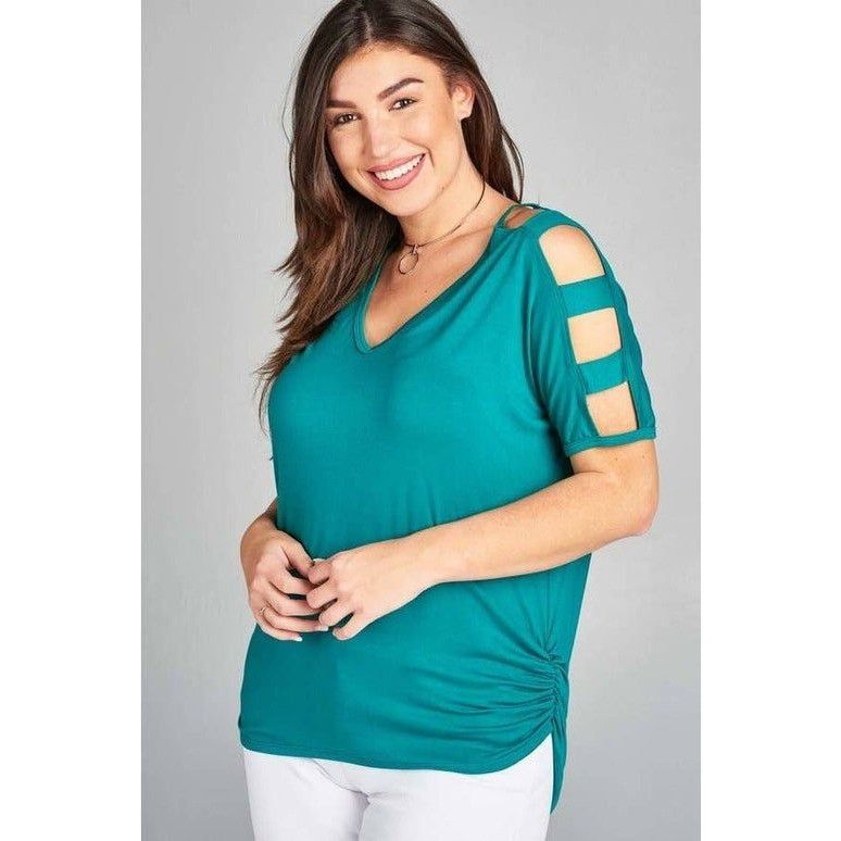 Other Women's Emerald Green Cold Shoulder Top With Side Scrunched Size S / US 4 / IT 40 - 1 Thumbnail