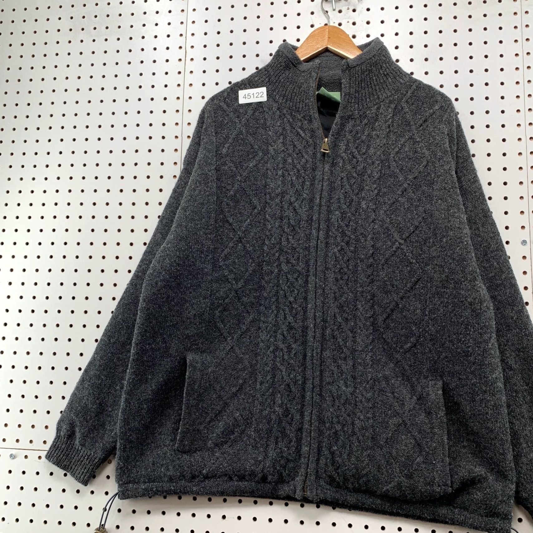 Vintage VINTAGE ARAN Sweater Wool Cardigan L Large Gray Aran Crafts Mens Wool Zip Jacket IRISH Fisherman Knit Crew Neck Cable Knit Winter Fall Spring Casual Size US L / EU 52-54 / 3 - 2 Thumbnail