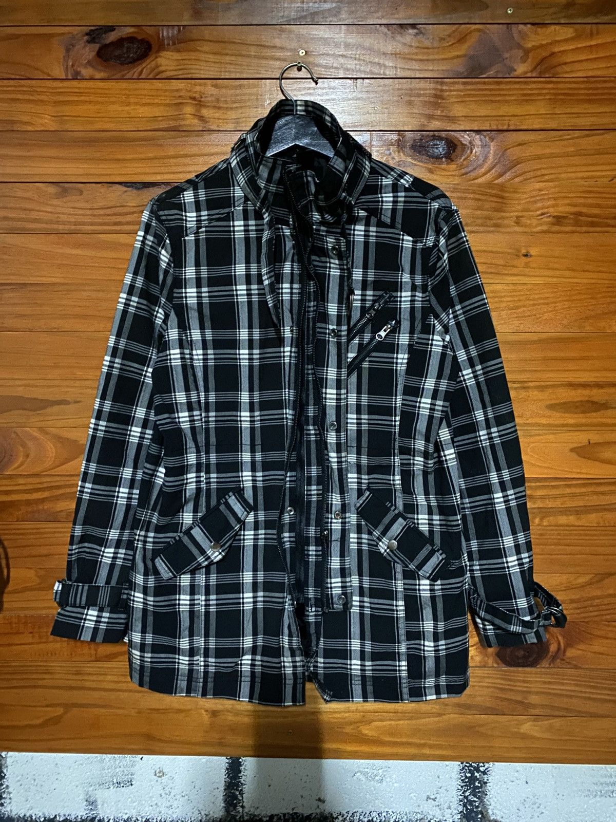 Japanese Brand Beno Modern Expression Black White Plaid Lolita Long Jacket Size US M / EU 48-50 / 2 - 3 Thumbnail