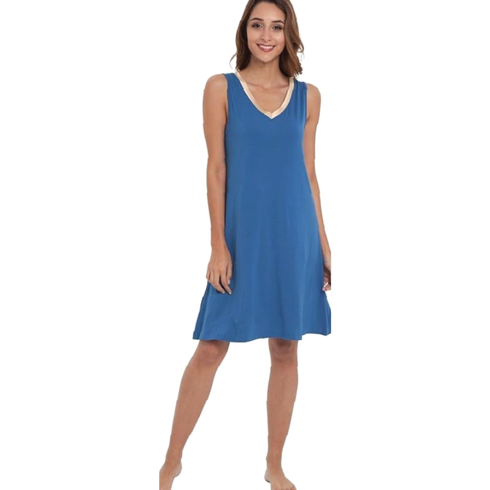 Vintage GYS Womens Bamboo Nightgown Nightdress Sleeveless V-Neck Light Sleepwear Medium Prussian Blue Women Size M / US 6-8 / IT 42-44 - 4 Thumbnail