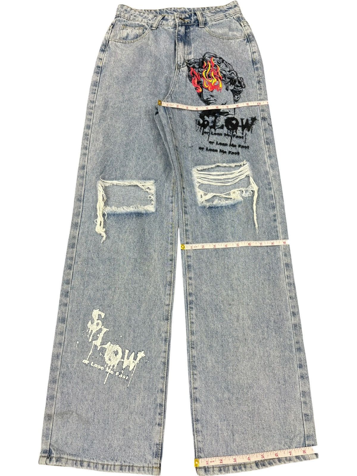 Shein Vintage Shein Flaming Jesus Printed Distressed Baggy Jeans Size 26" / US 2 / IT 38 - 12 Thumbnail