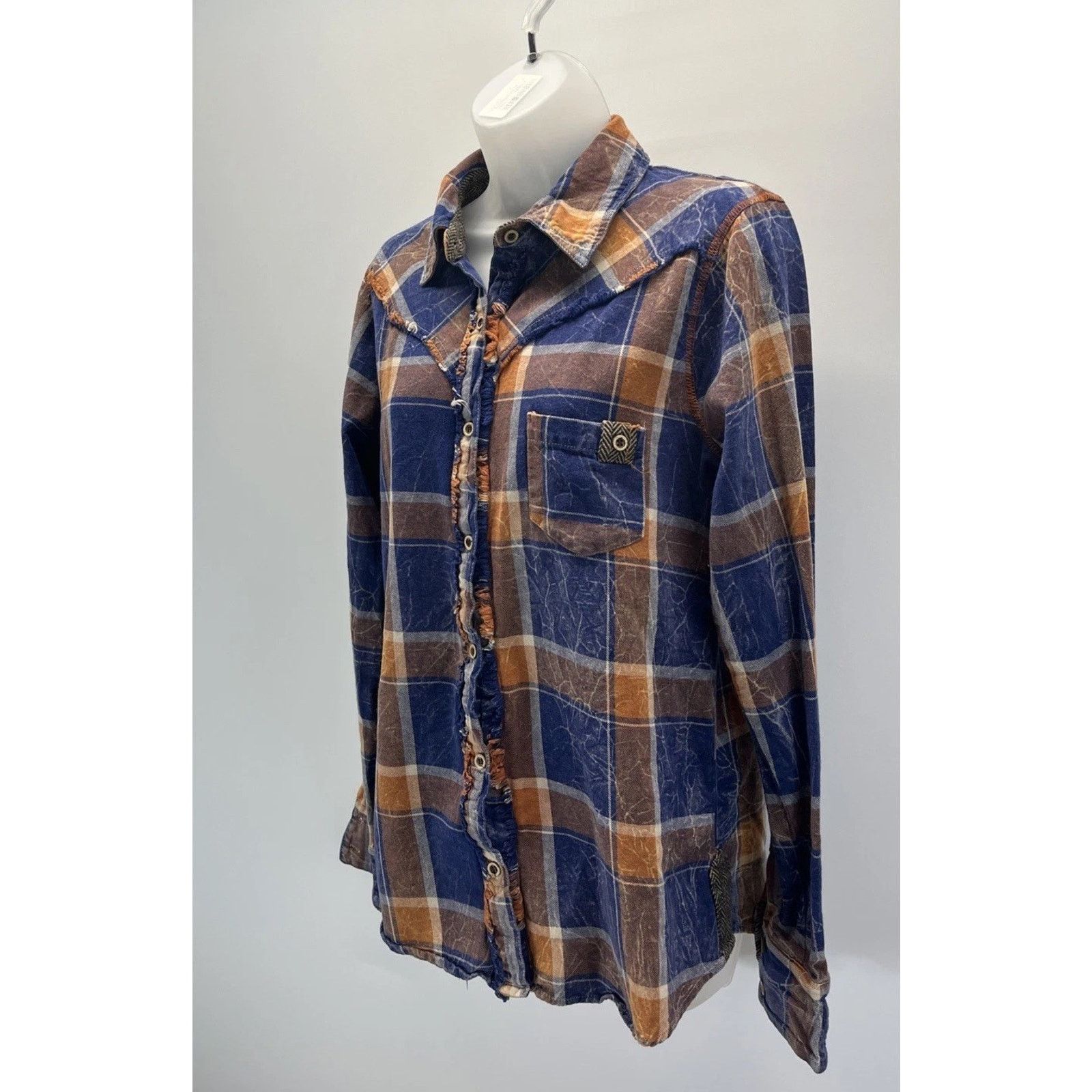 BKE BKE Flannel Southwest Design Womens M Blue Plaid Longsleeve Size M / US 6-8 / IT 42-44 - 2 Thumbnail