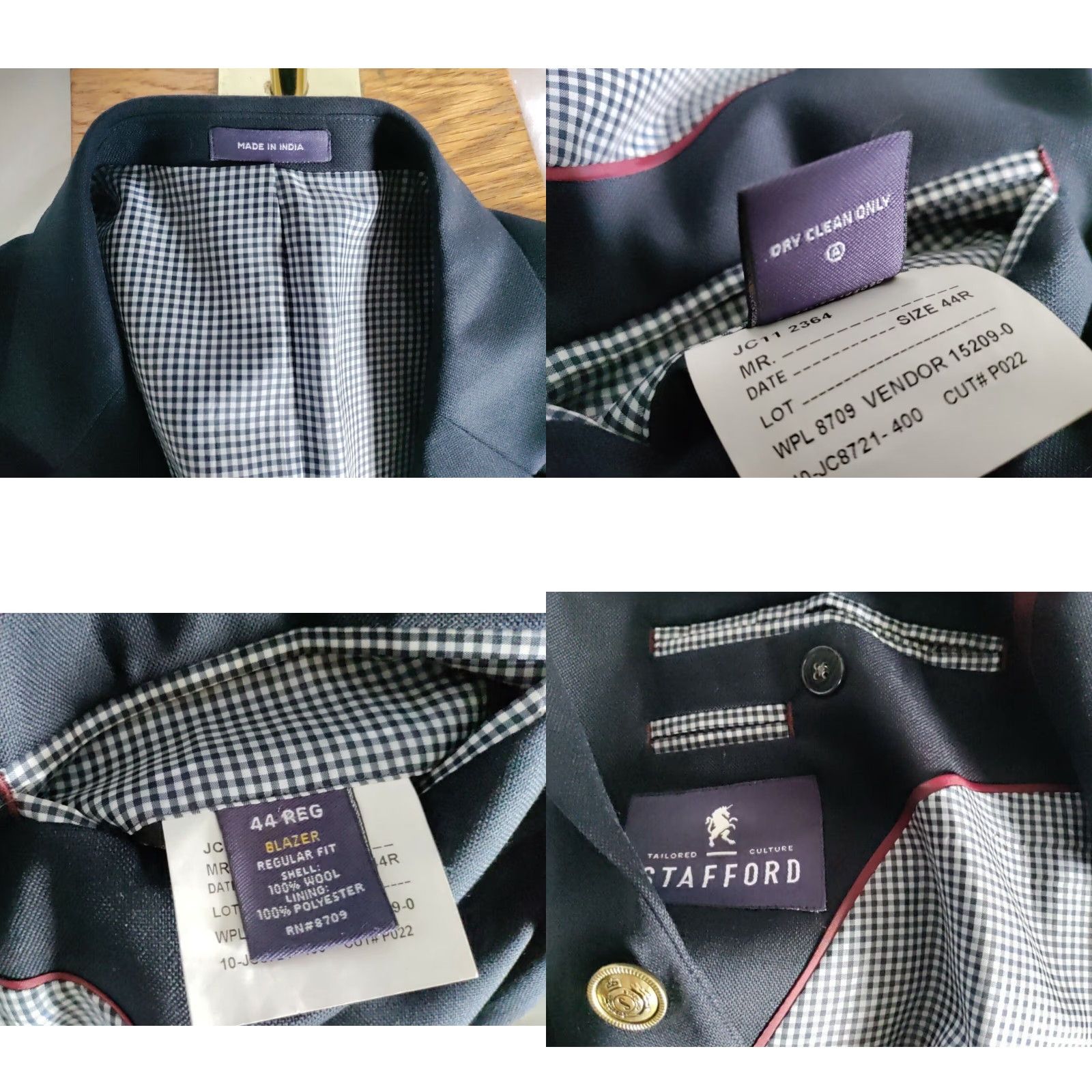 VINTAGE Stafford Navy Blue Worsted Wool Two Button Blazer Sport Coat Jacket 44R NWOT Mens Blazer Wool Navy Blue 44R Vintage Stafford Jacket (NWOT)