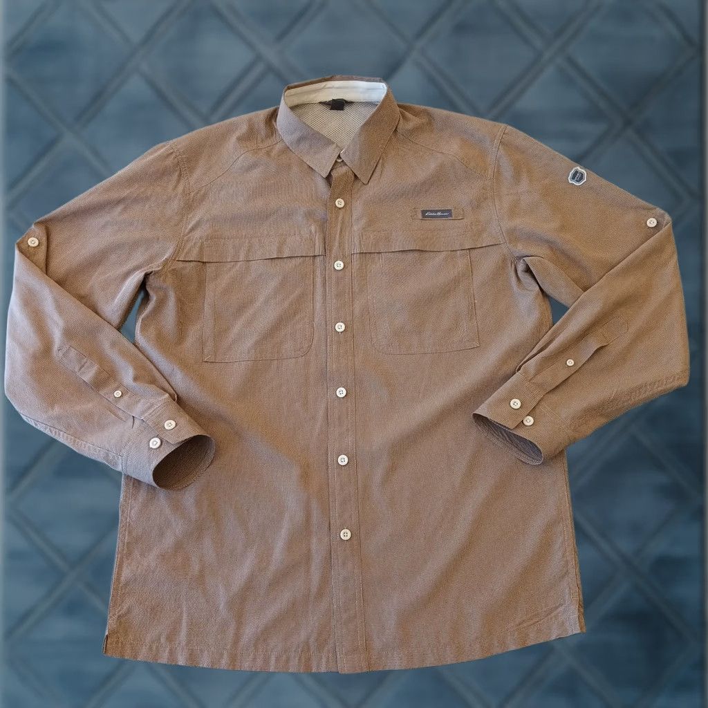 Eddie Bauer Eddie Bauer Sport Shop Shirt Mens Medium Beige Micro Check Long Sleeve Button-Up Breathable Pockets Roll Tab Collar Down Vintage No Size US M / EU 48-50 / 2 - 1 Thumbnail