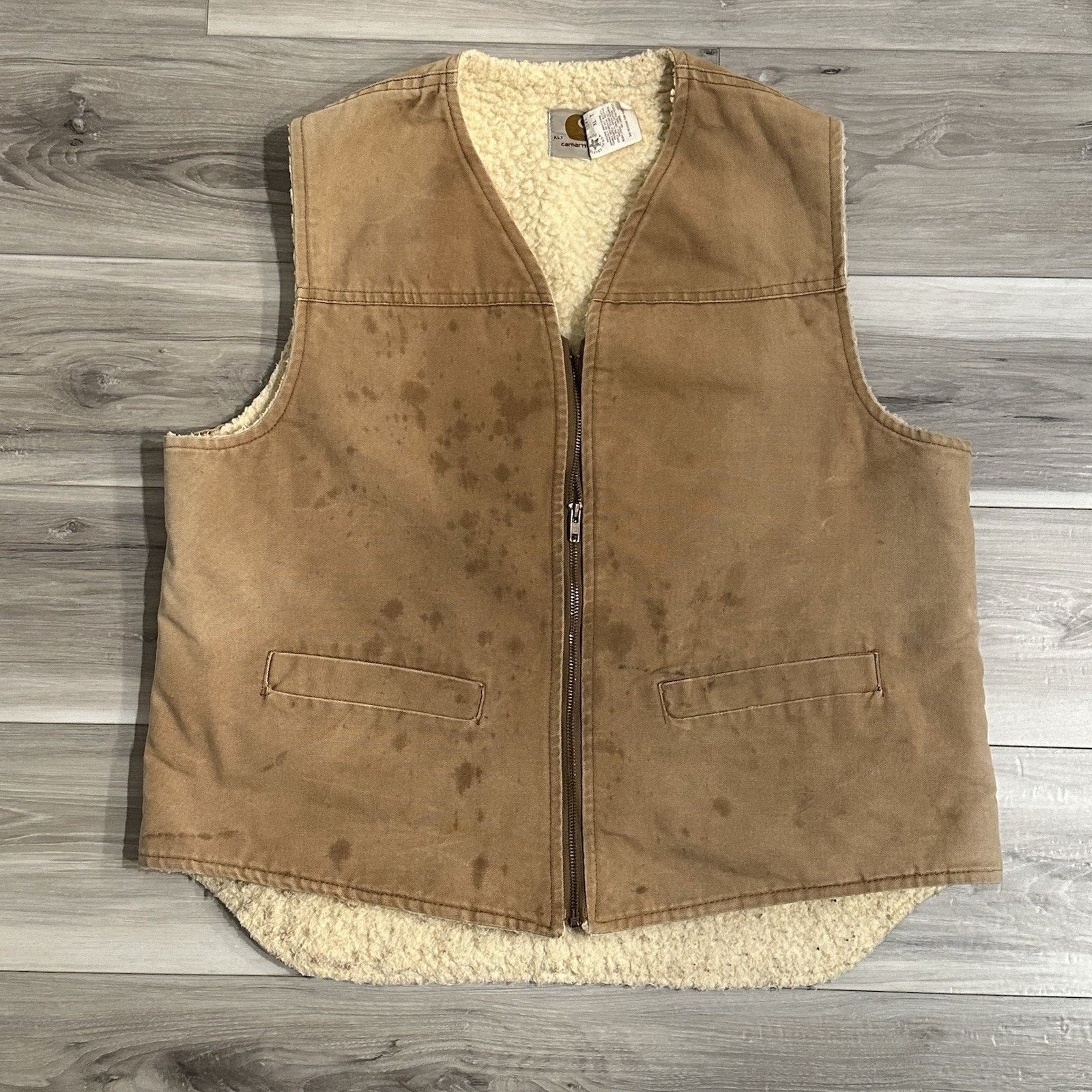 Carhartt Distressed Carhartt 6SVT Duck Sherpa Lined Zip Vest Made USA Size US XL / EU 56 / 4 - 1 Thumbnail