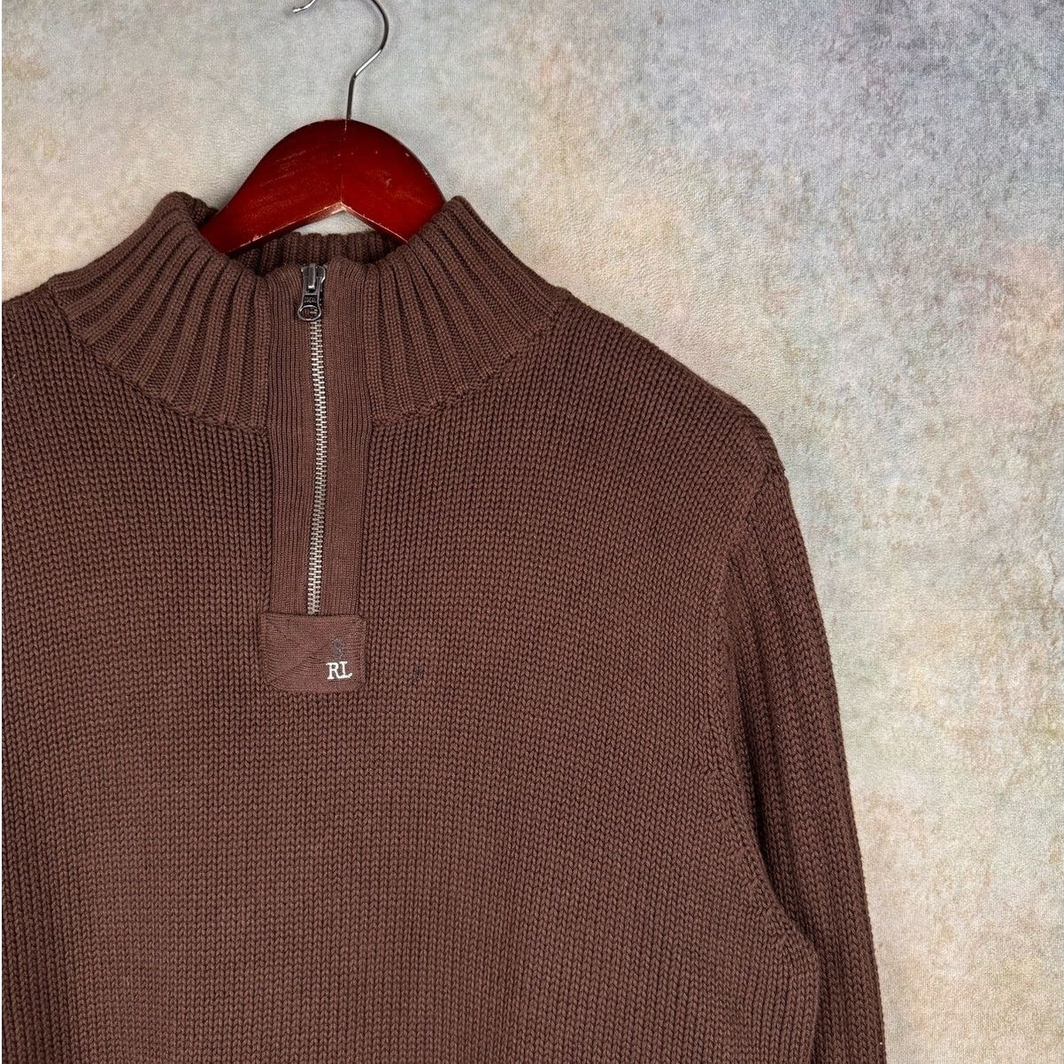 Polo Ralph Lauren × Vintage VTG 90s Polo Jeans Co Knit Q Zip Sweater Sz L Brown Size US L / EU 52-54 / 3 - 5 Thumbnail