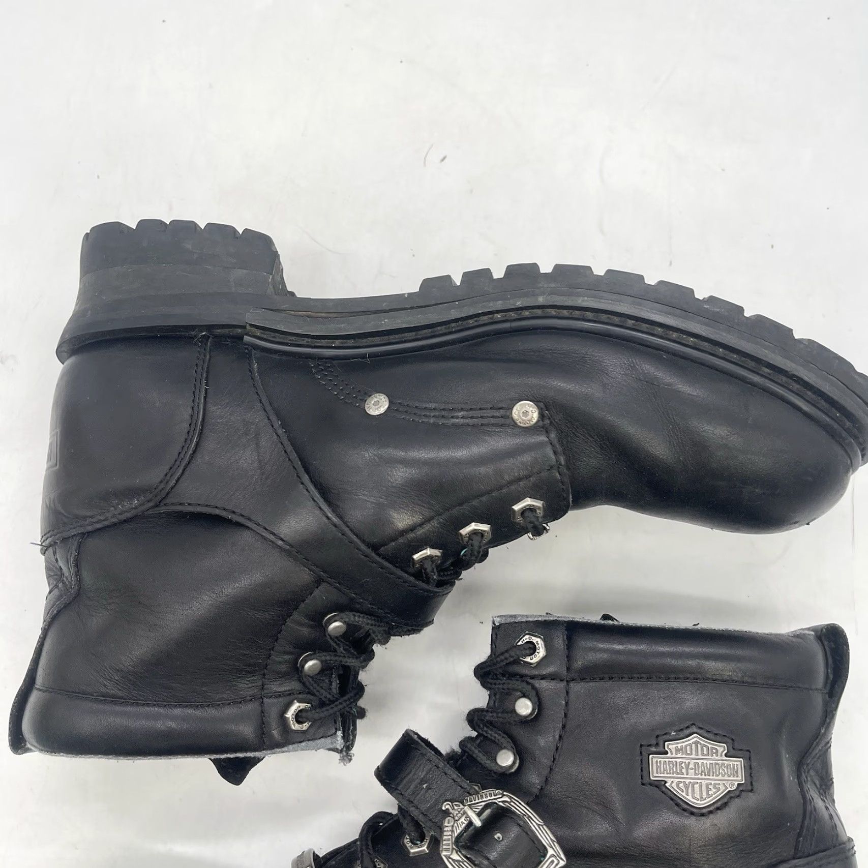 Harley Davidson VINTAGE Harley-Davidson Riding Boots Mens 12 Buckle Black Leather Lace Up Biker Grunge Size US 12 / EU 45 - 4 Thumbnail