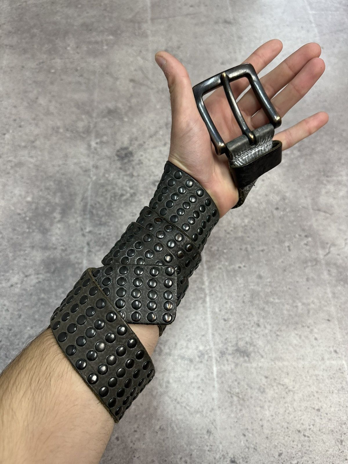 If Six Was Nine Vintage Punk Leather Belt Rhinestone Dark Gray Y2K Metal Size ONE SIZE - 1 Thumbnail