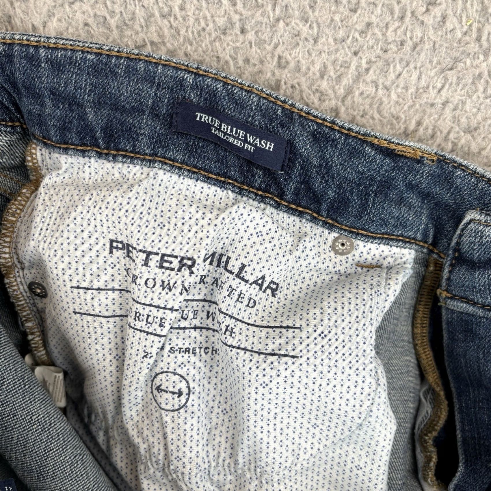 Peter Millar Peter Millar Crown Crafted Denim Jeans Mens 35x32 True Blue Wash Regular Fit 5-Pocket Stretch Cotton Blend Denim Shirt? Size US 35 - 7 Thumbnail