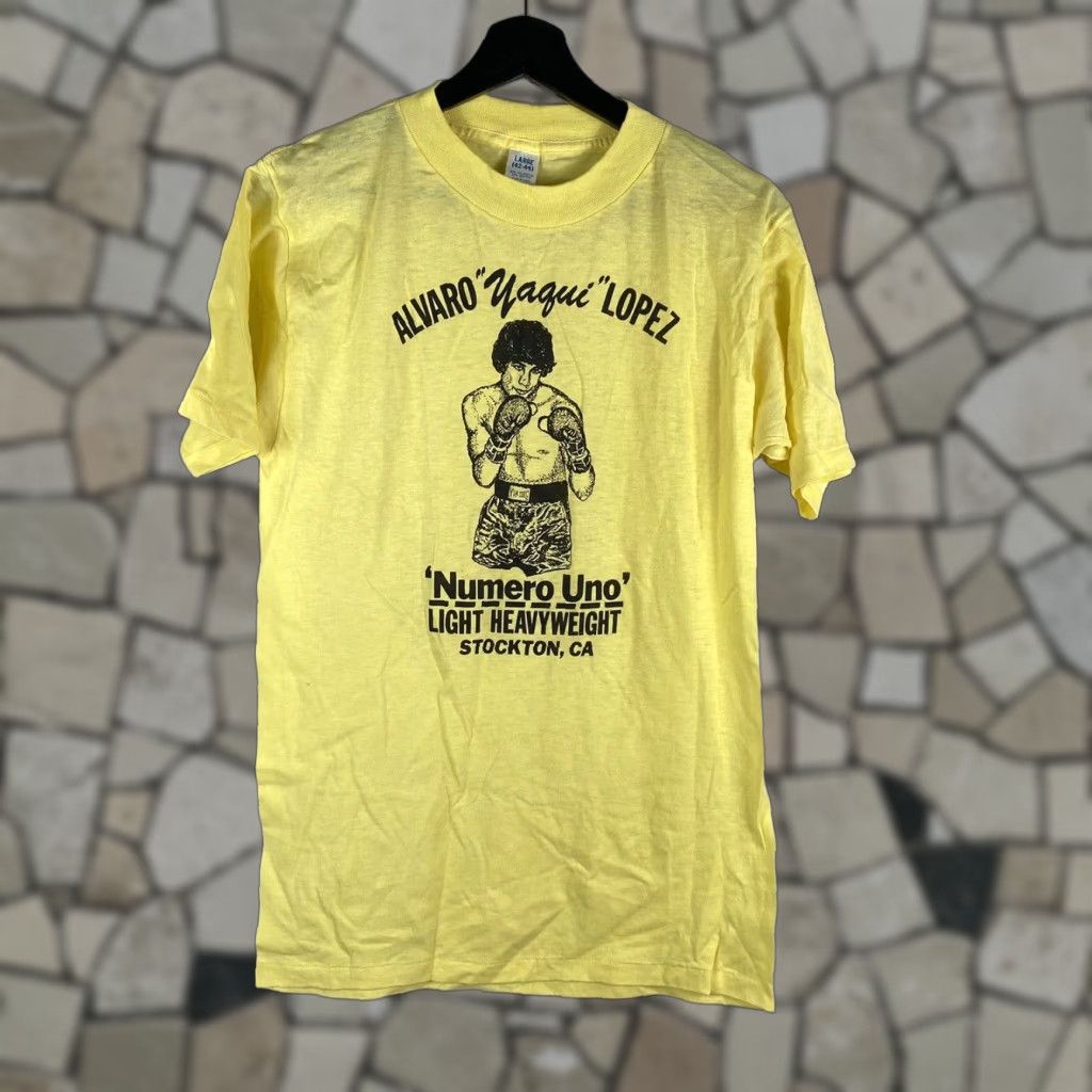 VINTAGE Alvaro “Yaqui” Lopez Boxer T-shirt L Large Mint Cond 1970s 42-44 Mens