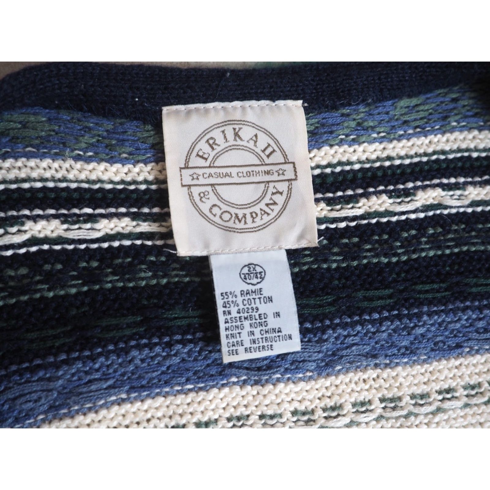 Vintage VINTAGE Erika II 90s Ramie Cotton Striped Lodge Green Ivory Button Vest 2XL Size XXL / US 16-18 / IT 52-54 - 4 Thumbnail
