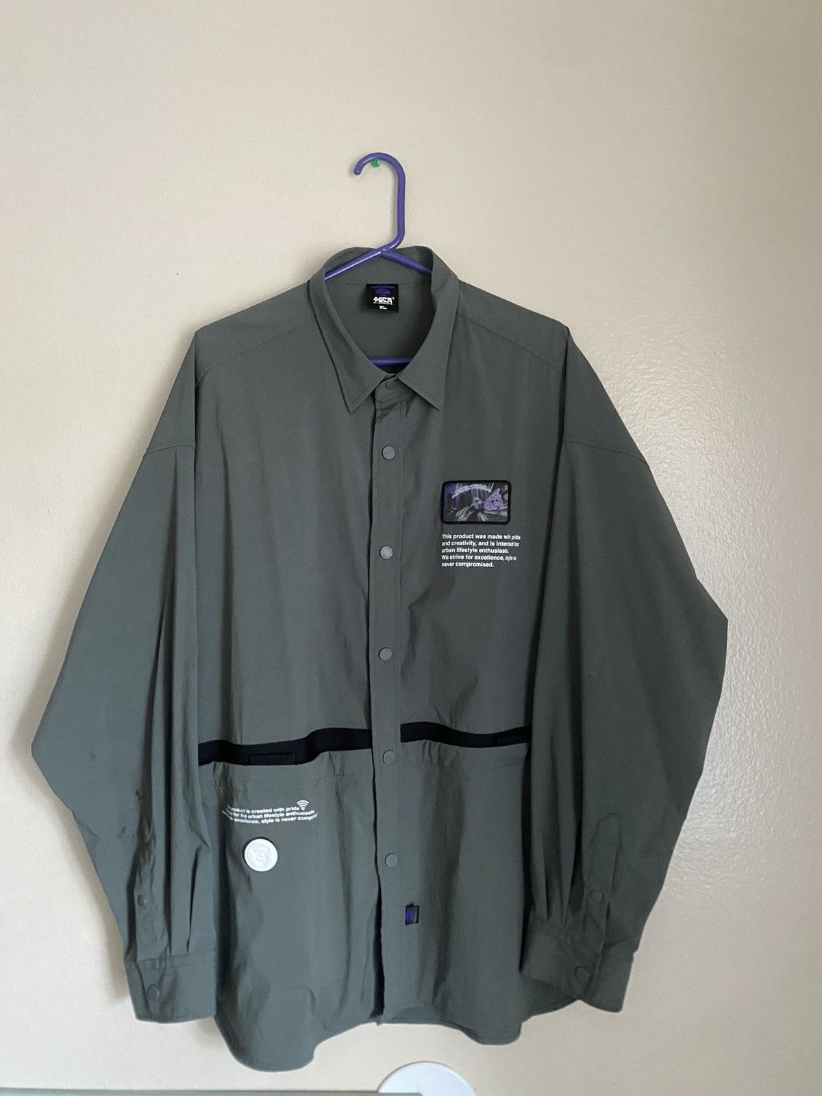 Image of Aape By Bathing Ape - Ss23 - Nylon Utility Button Up - XL in Green, Men's