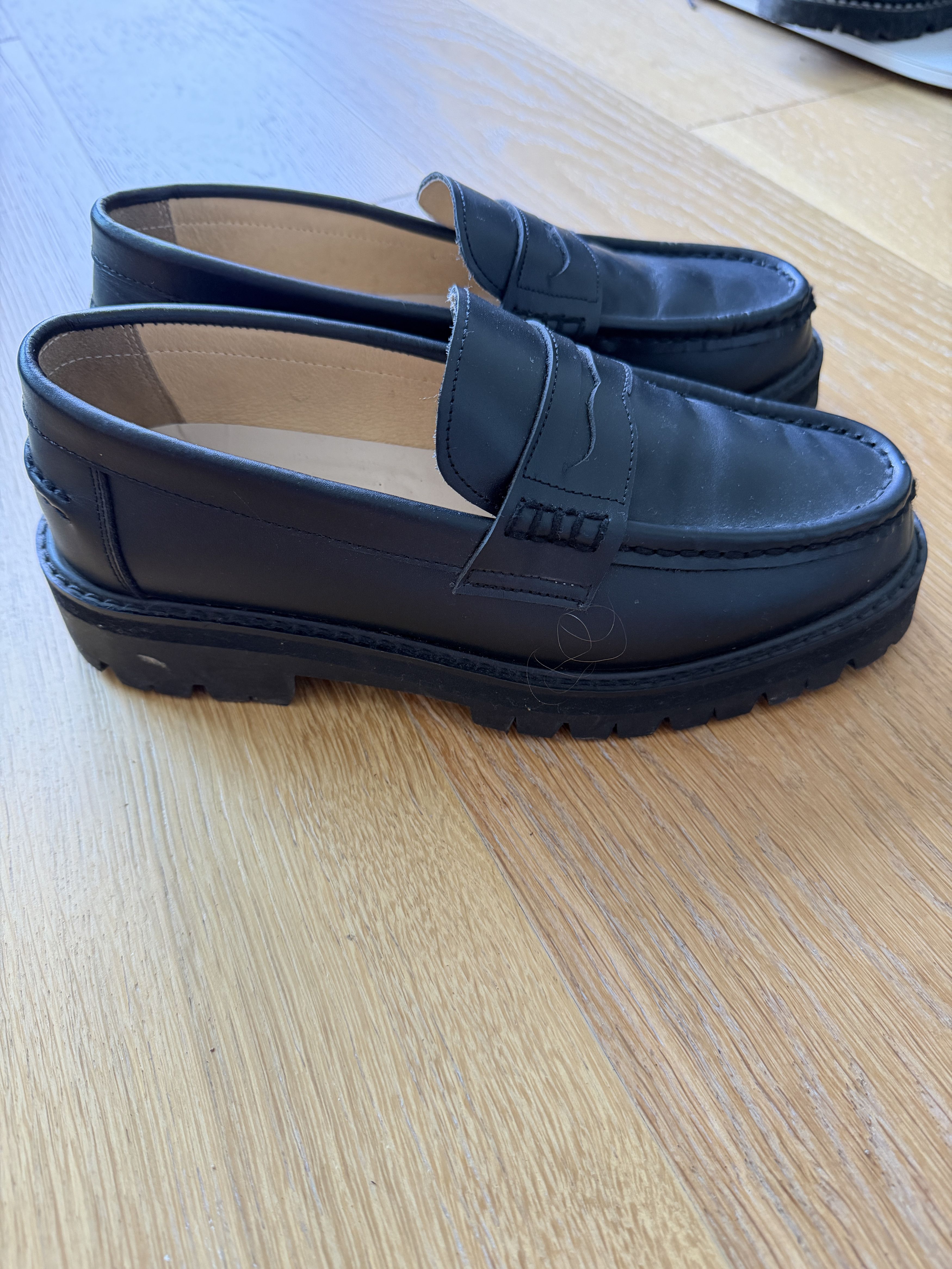 Firenze Firenze Atelier Black Leather Chunky Penny Loafers Vibram Size US 7 / EU 40 - 4 Thumbnail