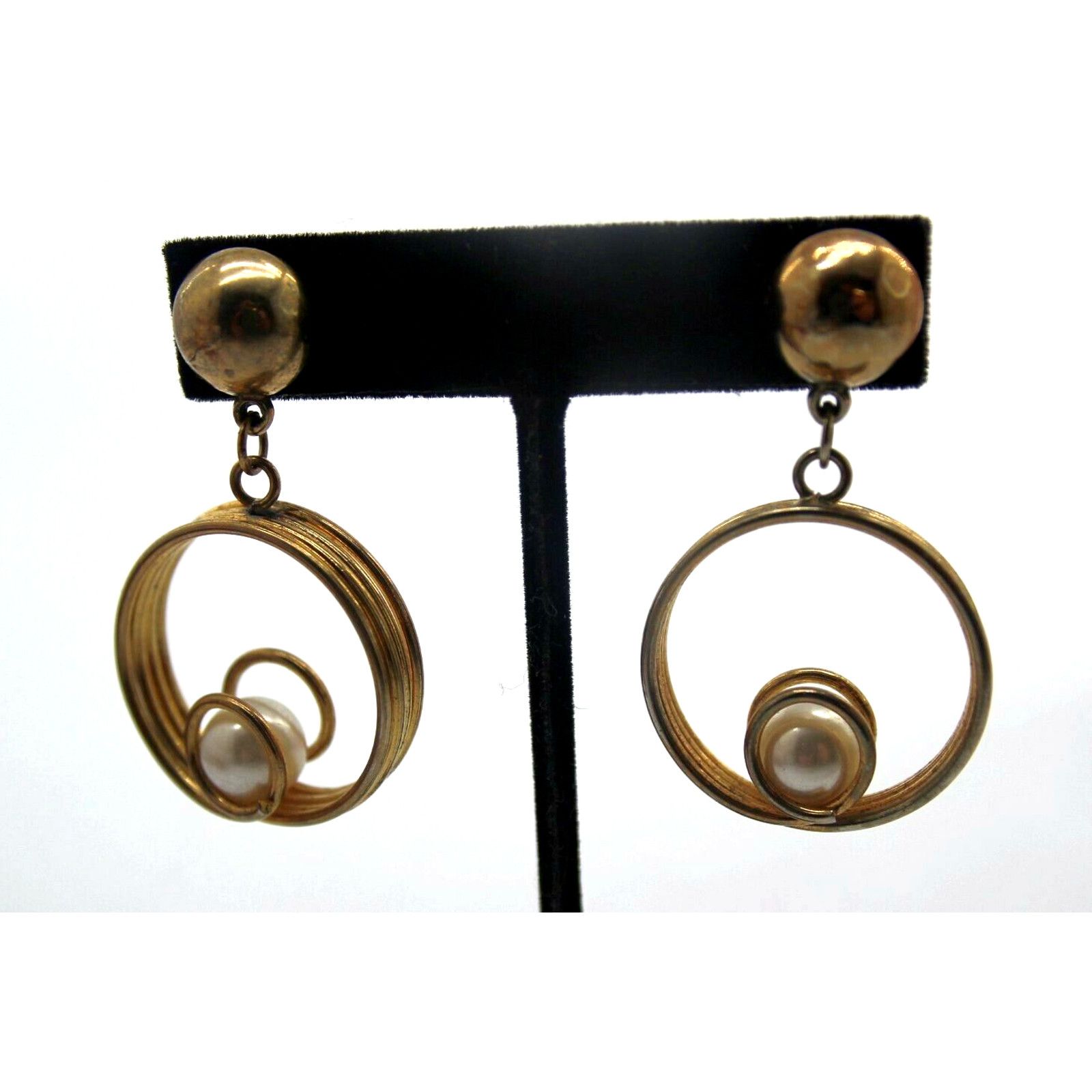 Other Gold Tone Dangle Double Circle Faux Pearl Earrings Size ONE SIZE - 1 Thumbnail