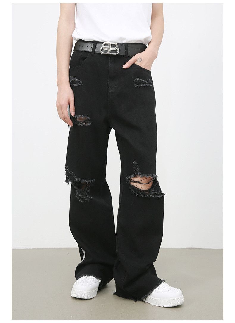 Japanese Brand × Jean American retro washed wide-leg black ripped jeans Size US 32 / EU 48 - 1 Thumbnail