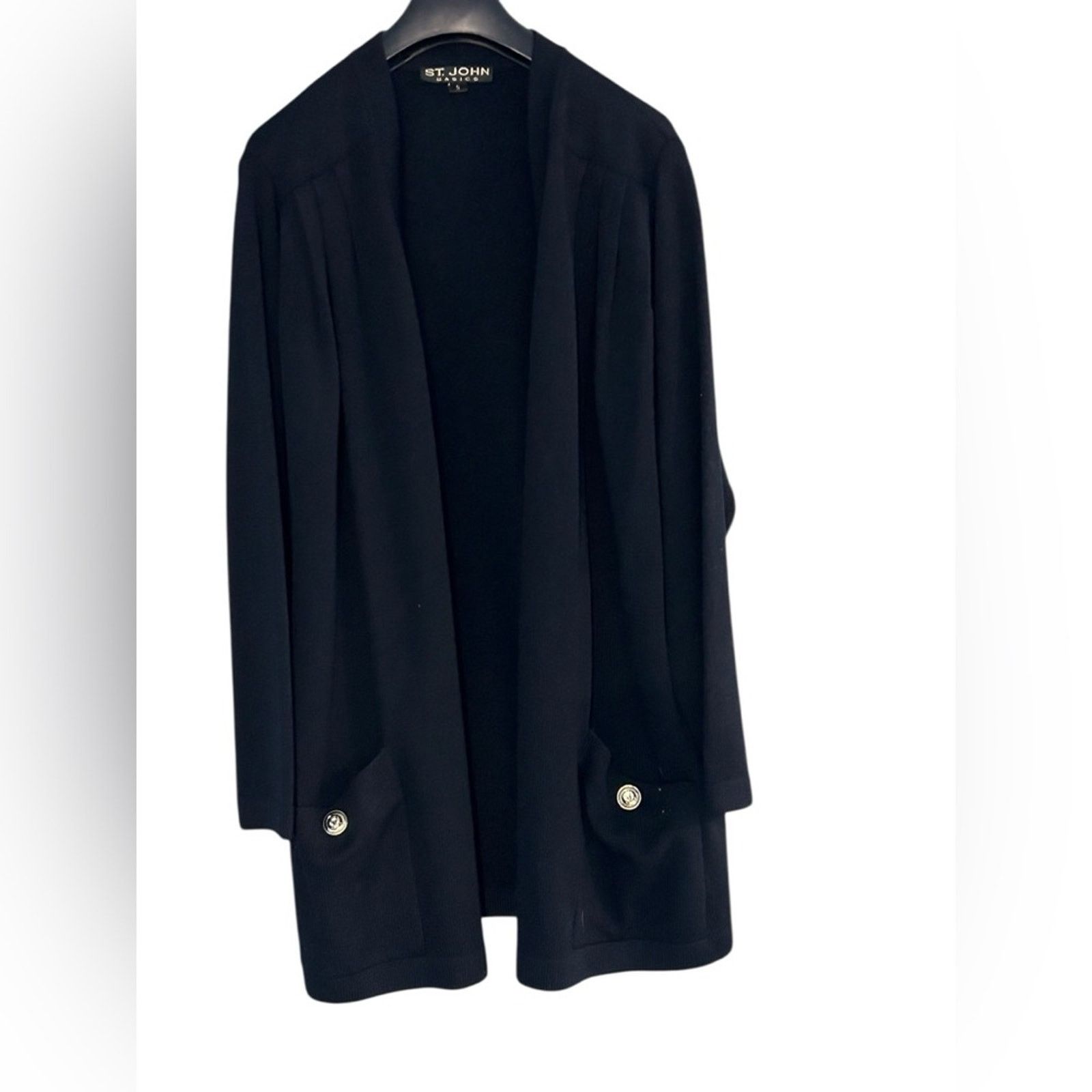 St. John St. John Santana Black Basics Long Cardigan Knit Pockets S Size S / US 4 / IT 40 - 1 Thumbnail