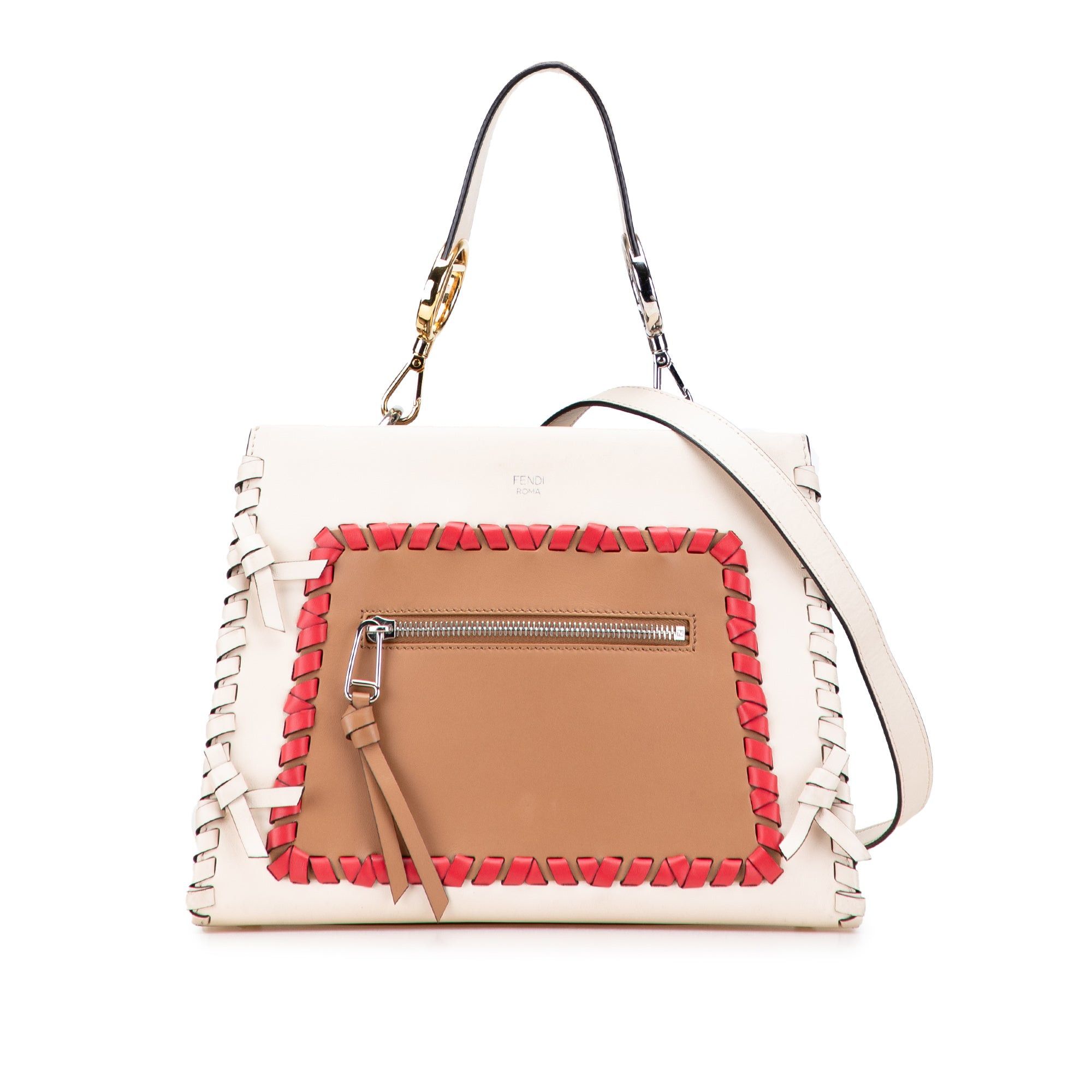 Small Bicolor Calfskin Whipstitch Runway Satchel