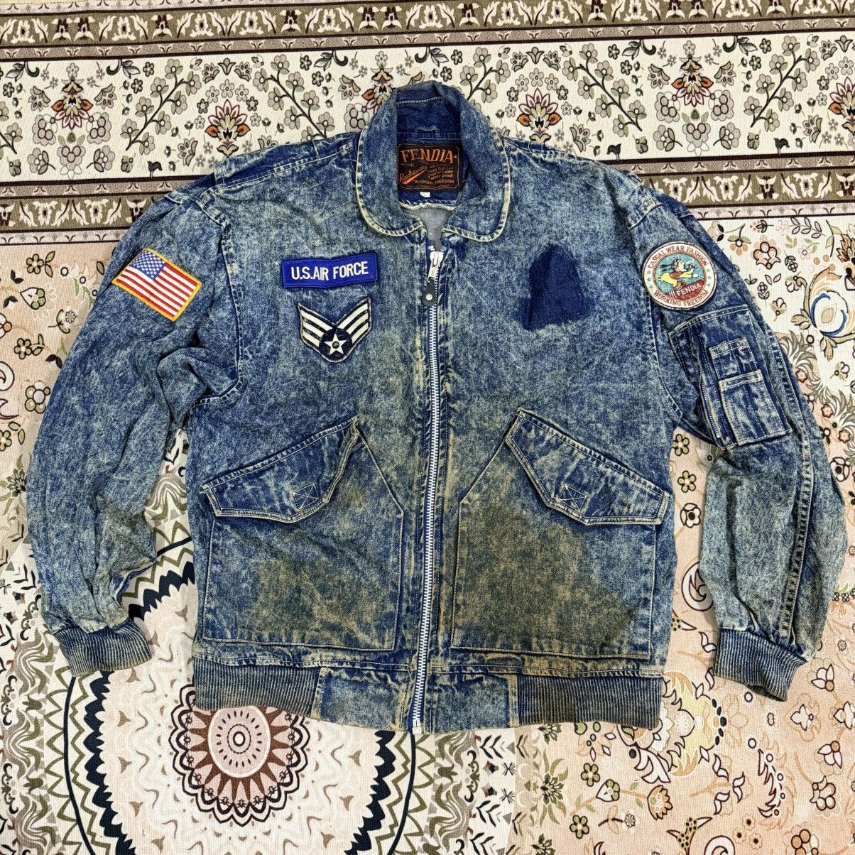 Vintage Fendia Denim Jacket US AIR FORCE Vintage Scovill Zipper Size US L / EU 52-54 / 3 - 1 Thumbnail