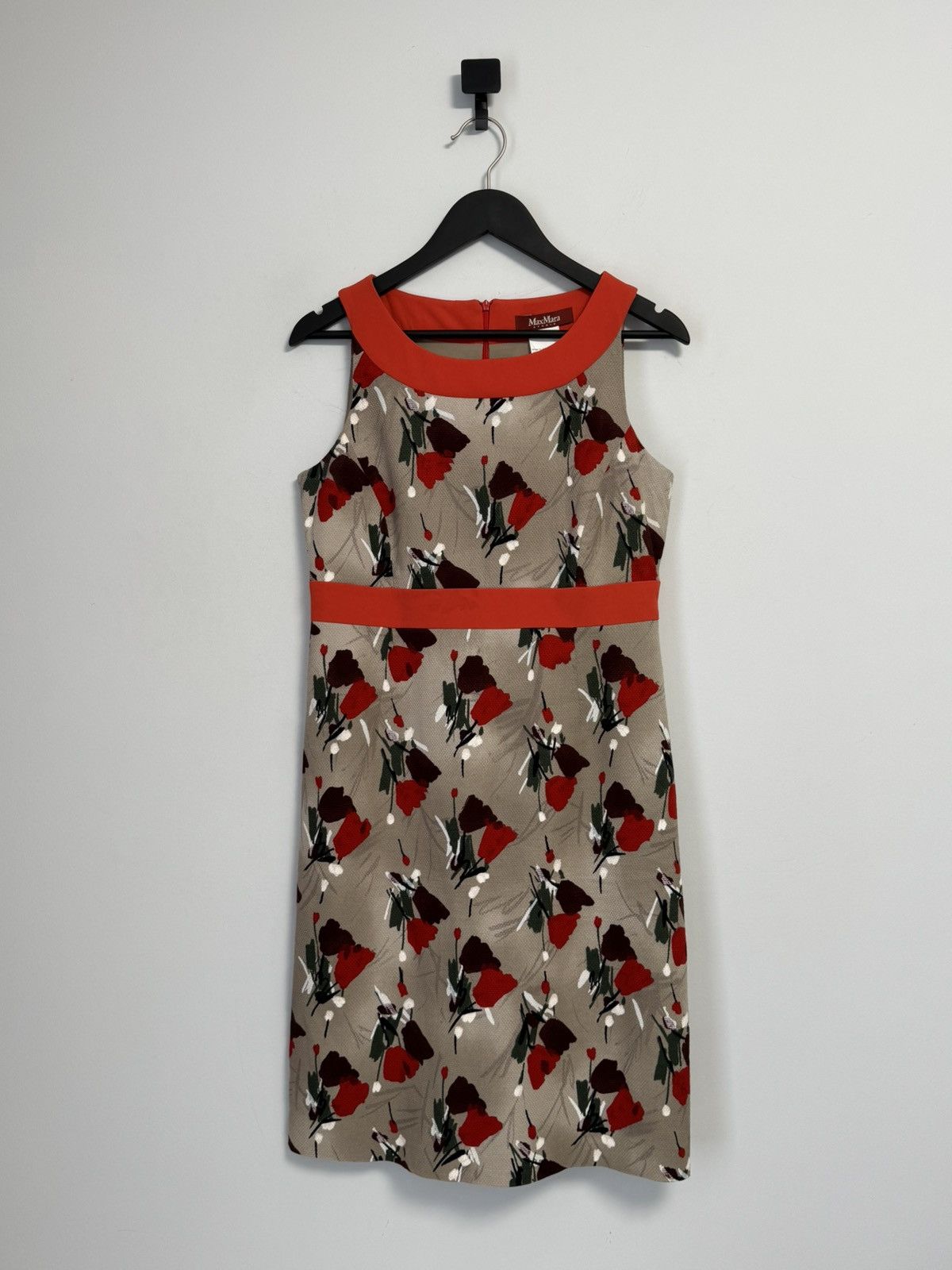 Max Mara Max Mara Sleeveless Floral Dress Beige Red Knee Length Dress Size L / US 10 / IT 46 - 1 Thumbnail