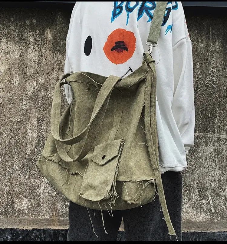 Vintage Tote Bag Canvas Single Vintage Solid Hasp Shoulder Bag Size ONE SIZE - 6 Thumbnail