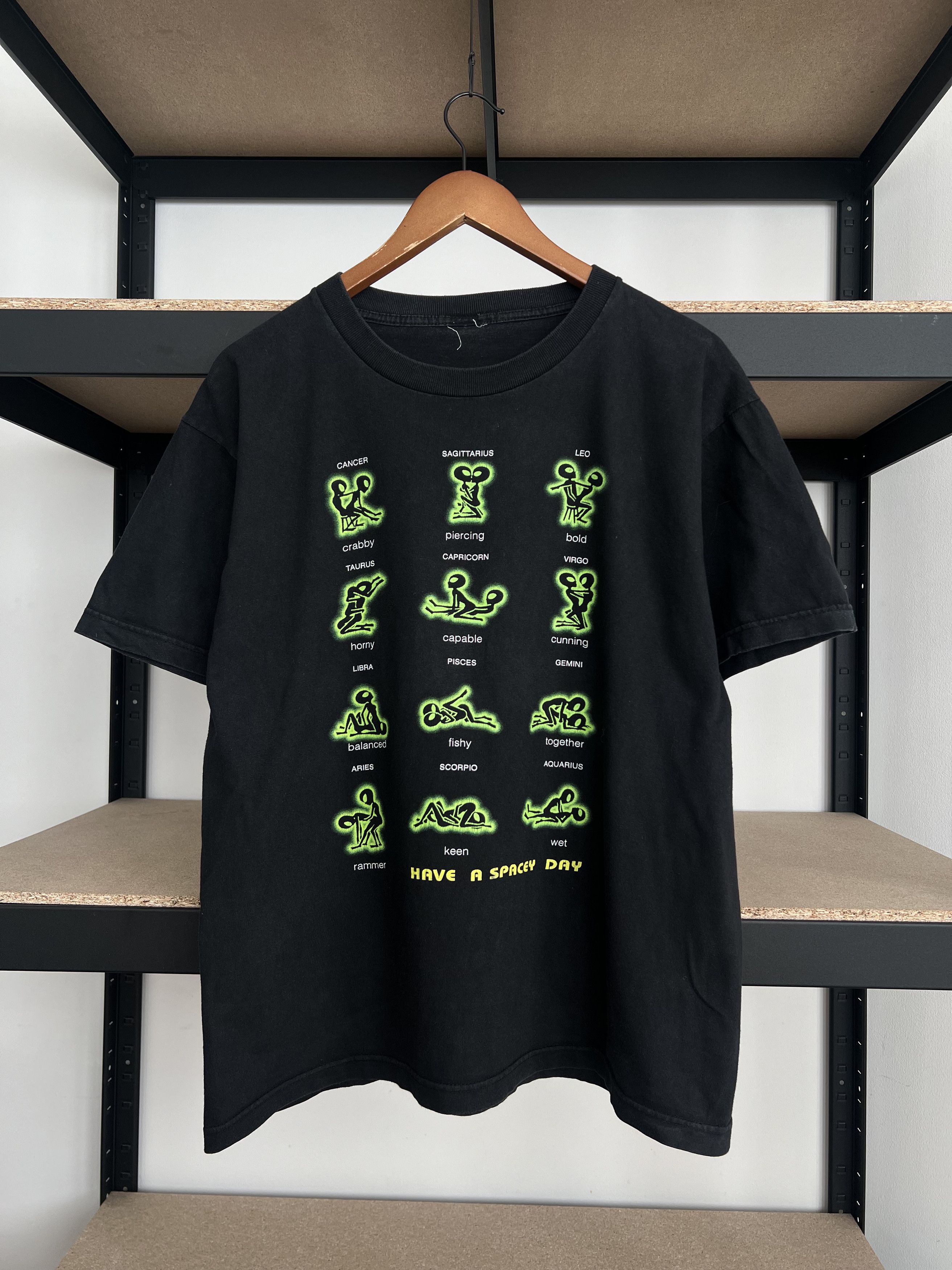 image of Vintage Alien Sex Positions Kamasutra Porno Star Black Tee, Men's (Size XL)