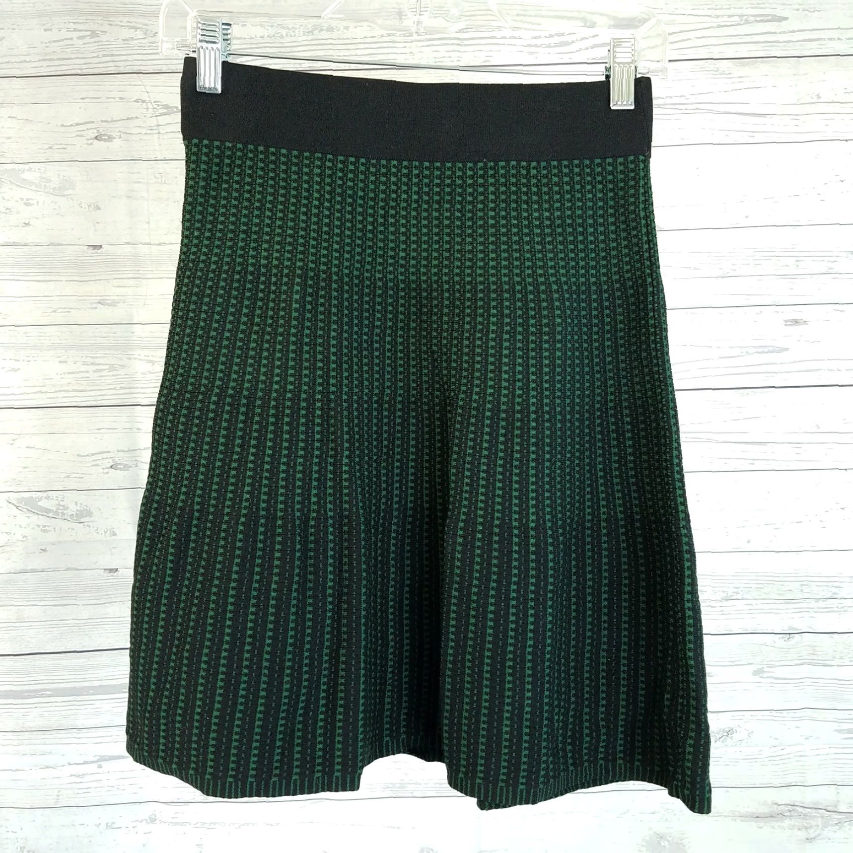 Ann Taylor Ann Taylor Womens Skirt PXS Knit A-Line Knee Length Green Black Viscose Blend Pull On Size 26" / US 2 / IT 38 - 2 Thumbnail