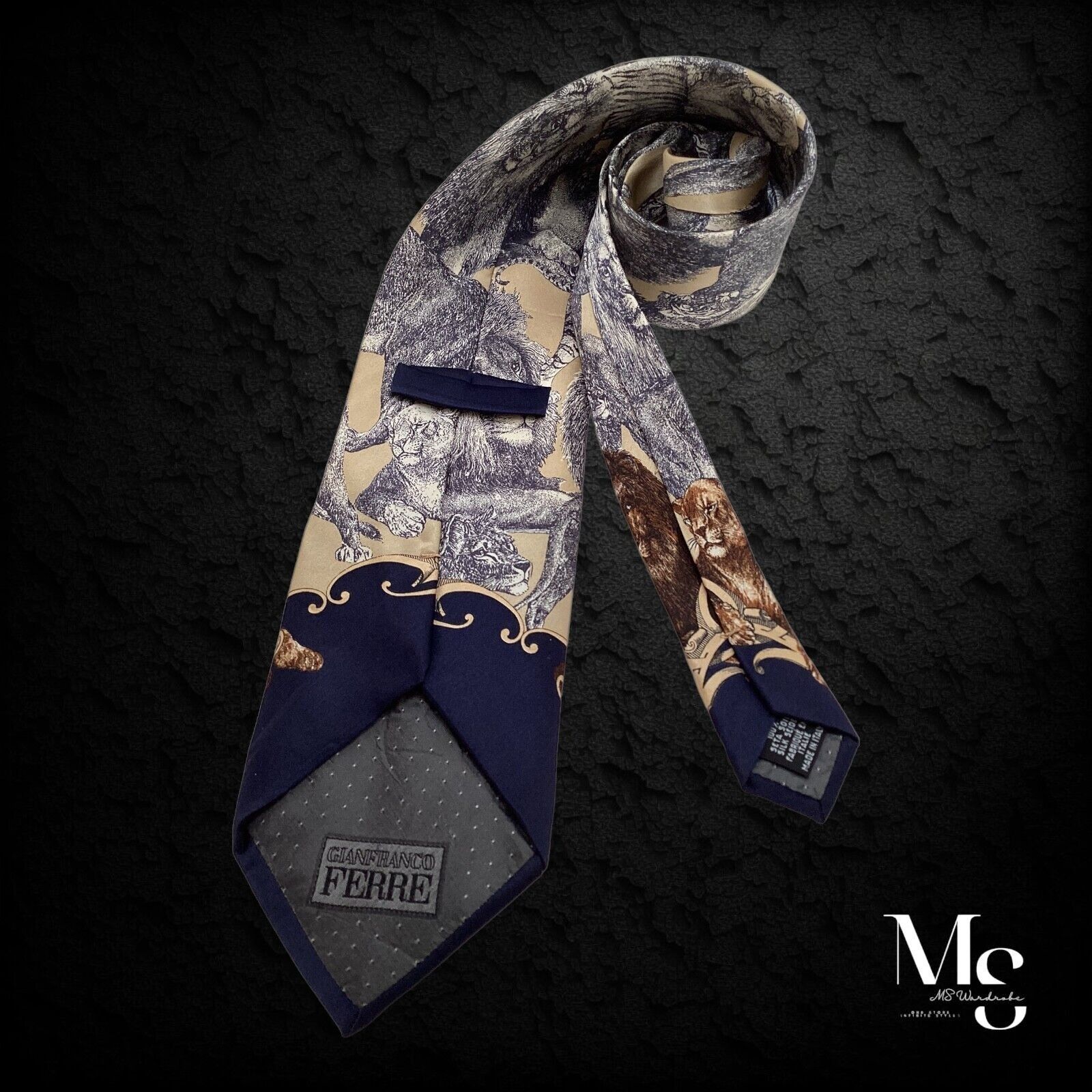 Gianfranco Ferre GIANFRANCO FERRE Beige & Gray Animal Print Silk Tie Made In Size ONE SIZE - 1 Thumbnail