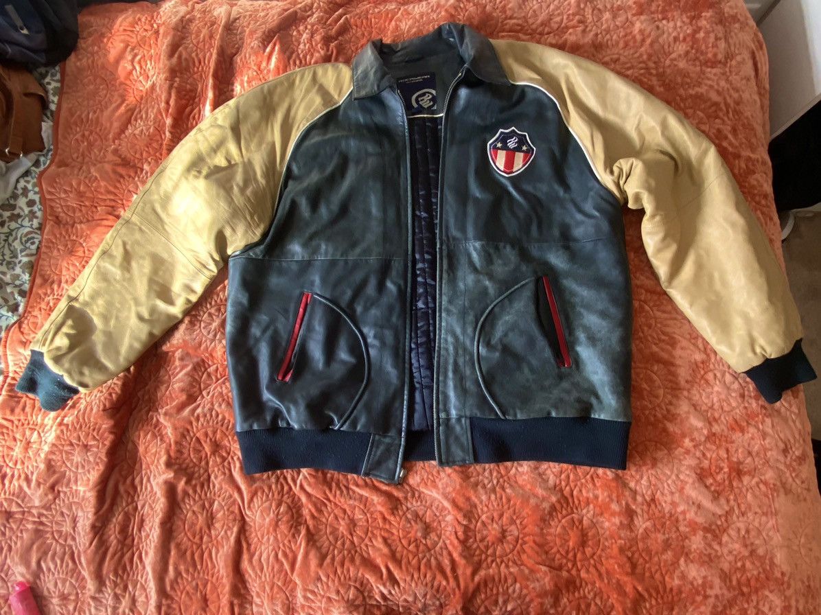 image of Rocawear Leather Bomber Jacket in Blue, Men's (Size 2XL)