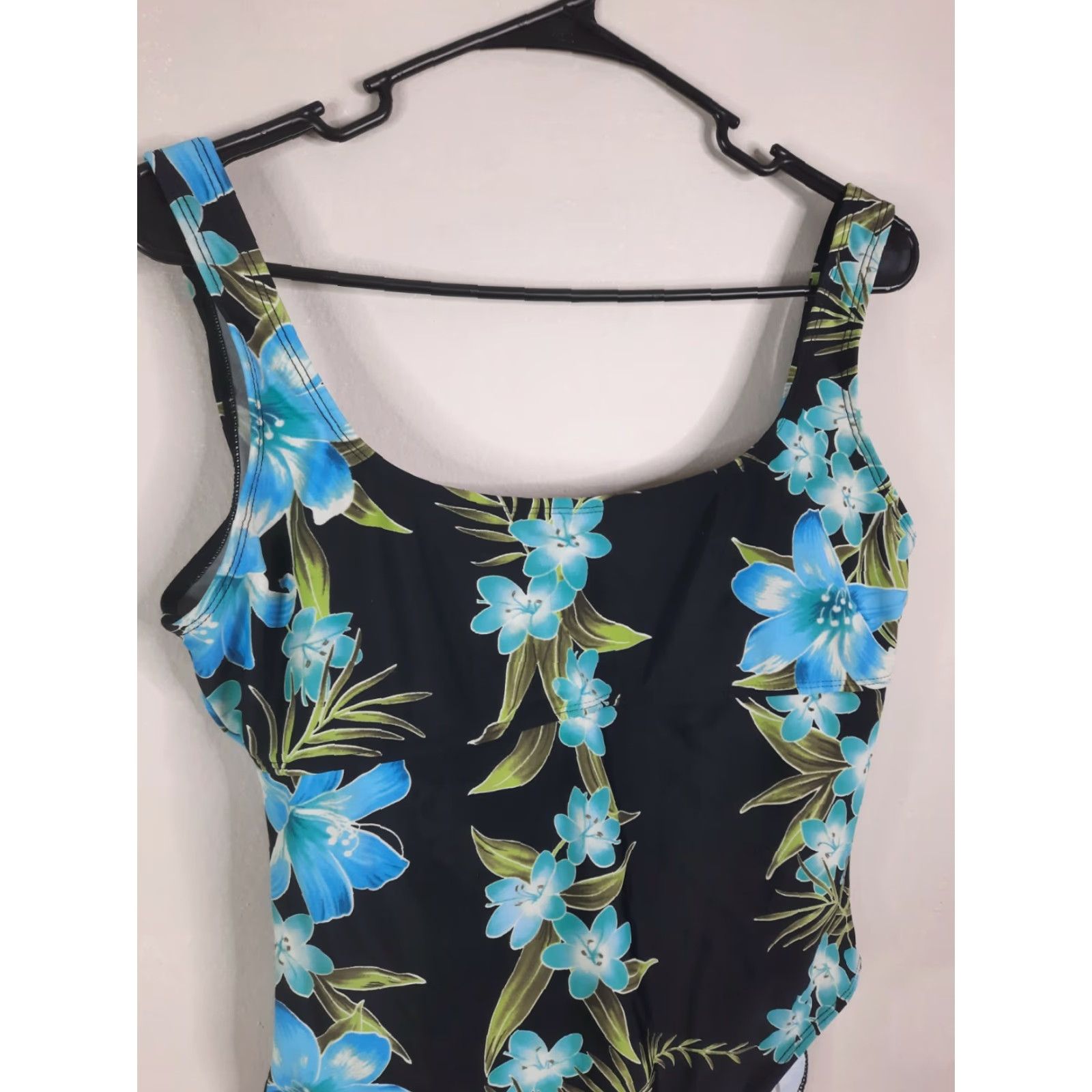 Vintage VINTAGE Beach Cabana One Piece Swimsuit Floral Black Blue High Leg Low Back size L Women 90s Size ONE SIZE - 5 Thumbnail