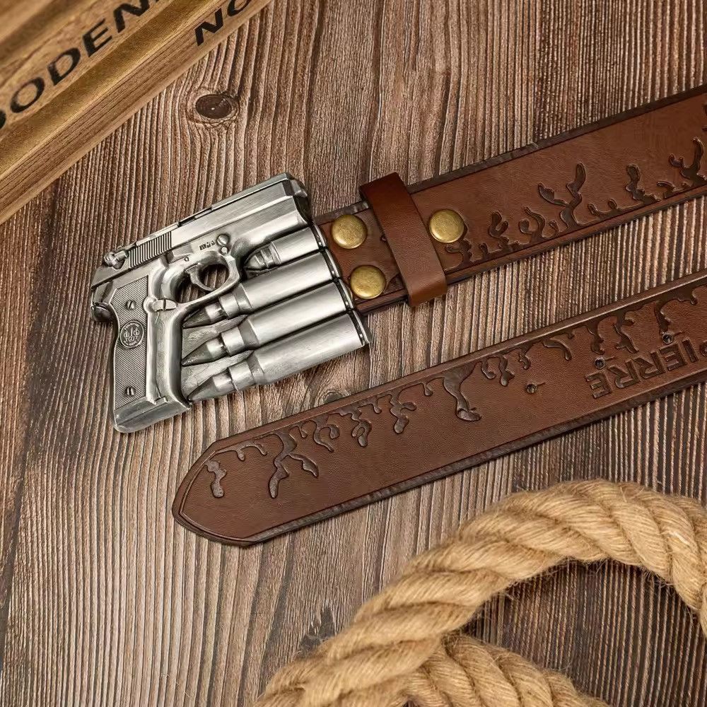 Leather Gun Buckle PU Leather Belt Size ONE SIZE - 2 Thumbnail