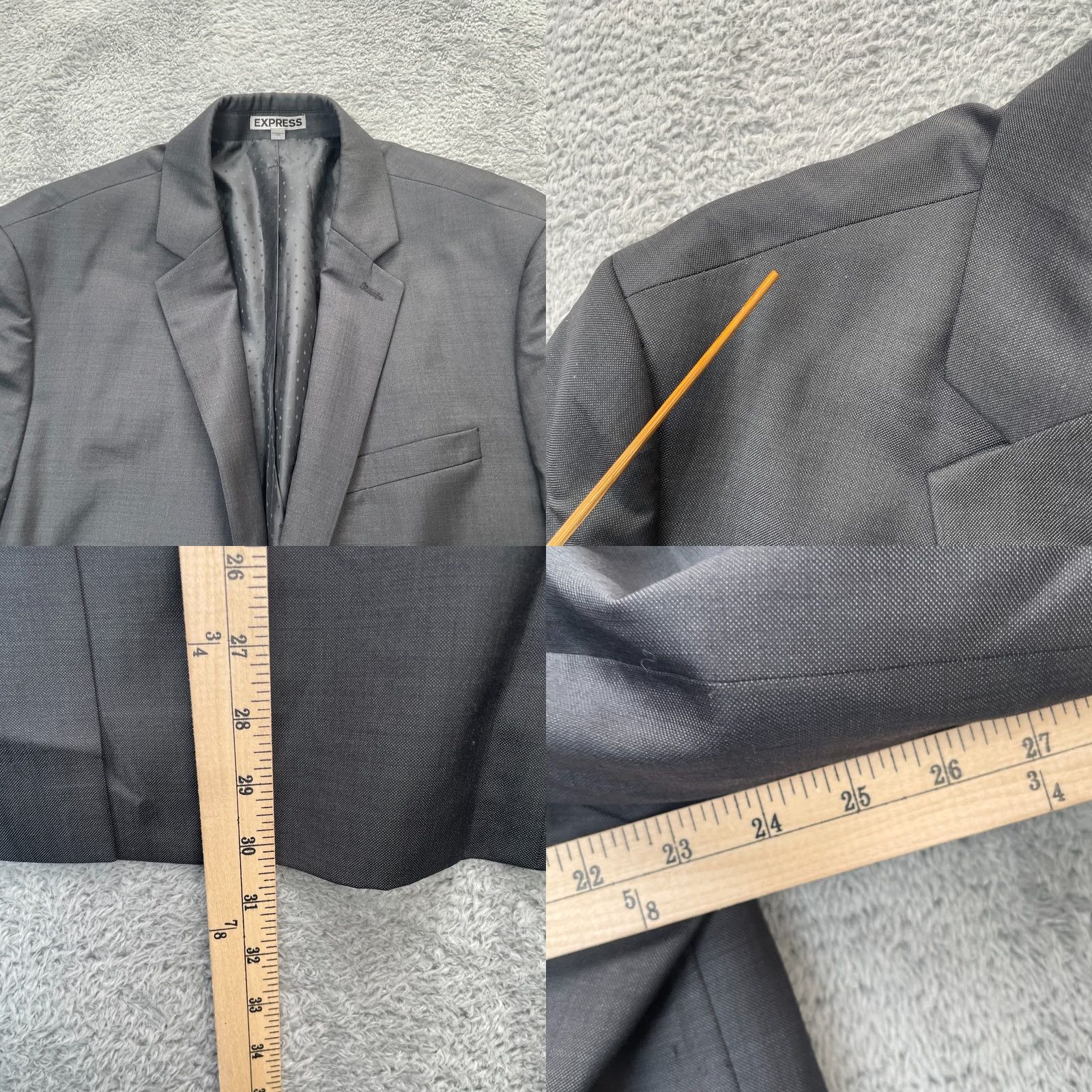 Express Express Mens Large Gray Blazer Coat Fitted Business Formal Size 42R - 8 Thumbnail