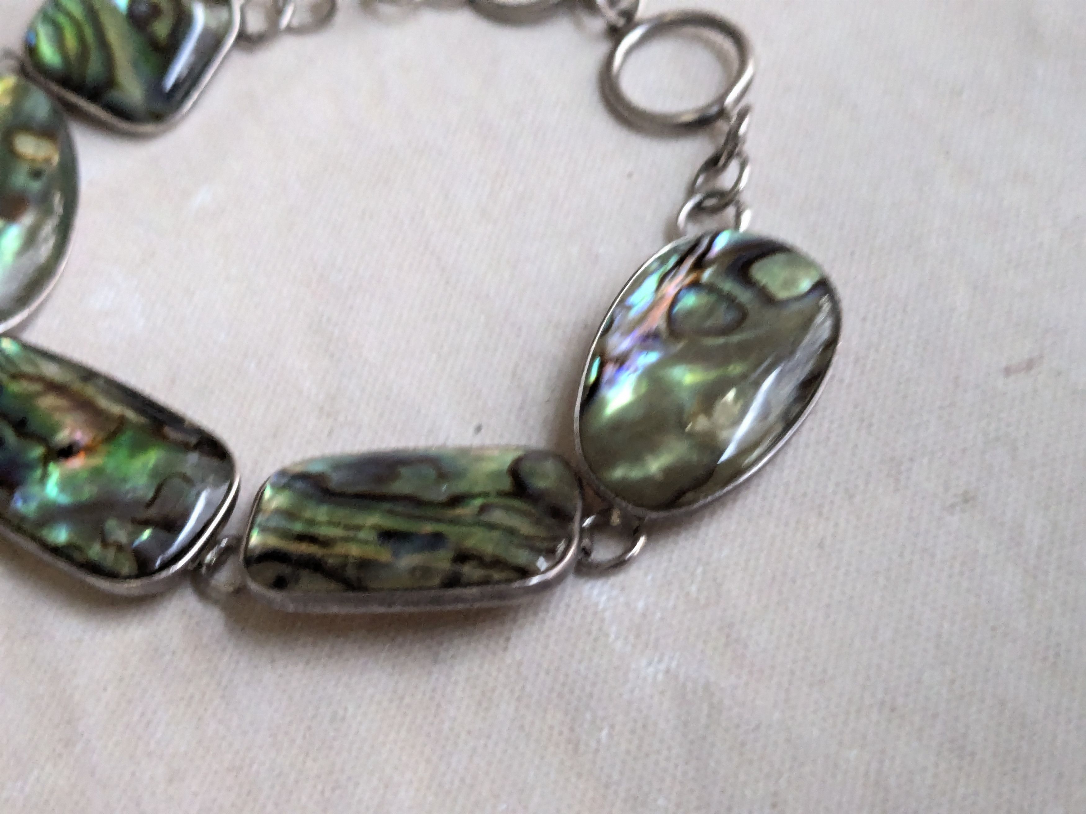 Jewelry Vintage Sterling Silver Bracelet Abalone Shell 8" Size ONE SIZE - 6 Thumbnail