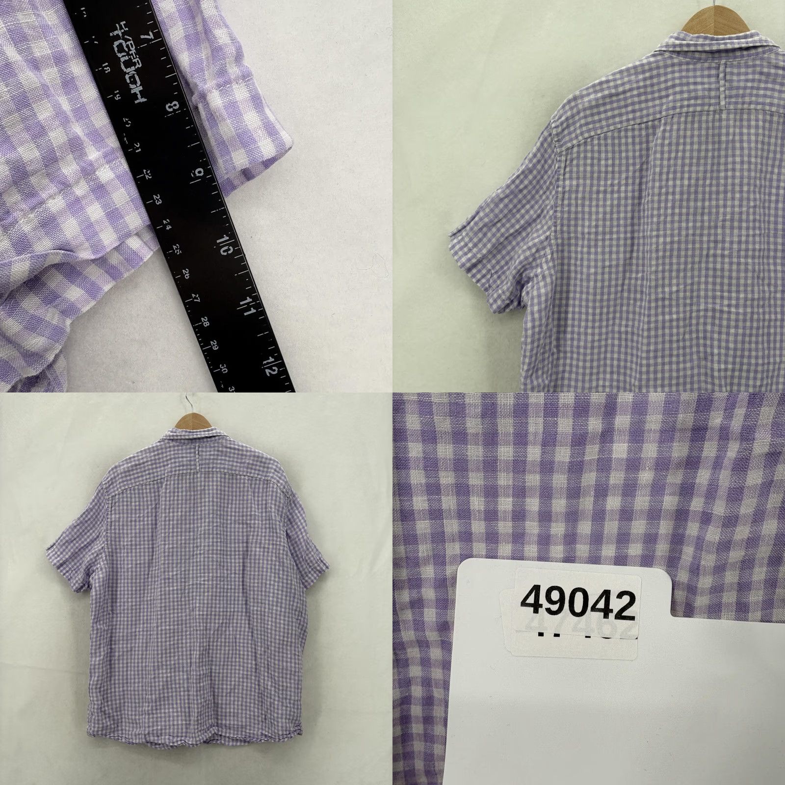 Banana Republic Banana Republic Shirt Mens XL Purple Check Short Sleeve Button Up Camden Linen Size US XL / EU 56 / 4 - 8 Thumbnail