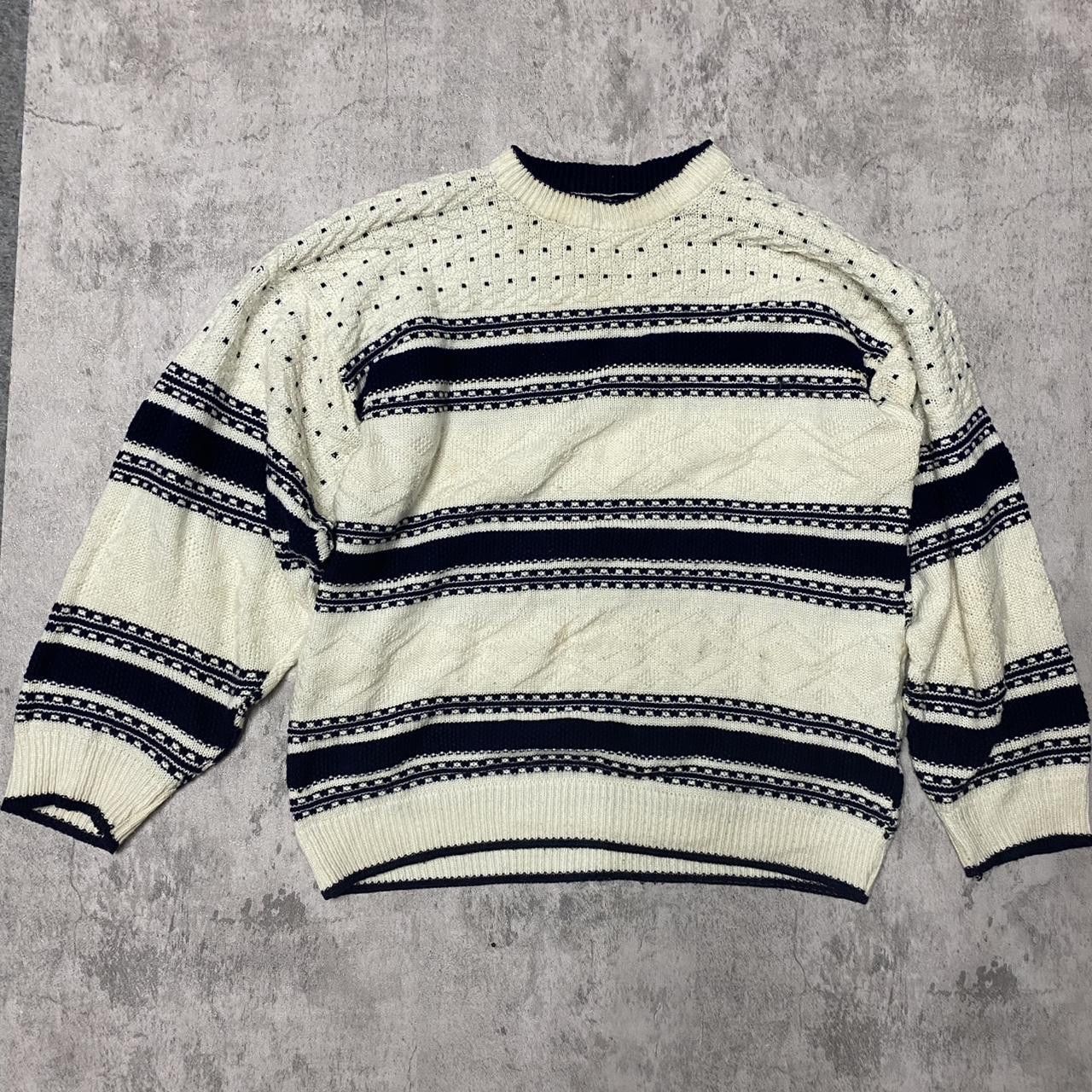 Other Cream and navy blue vintage 90s knit sweater knit #retro Size US M / EU 48-50 / 2 - 1 Thumbnail