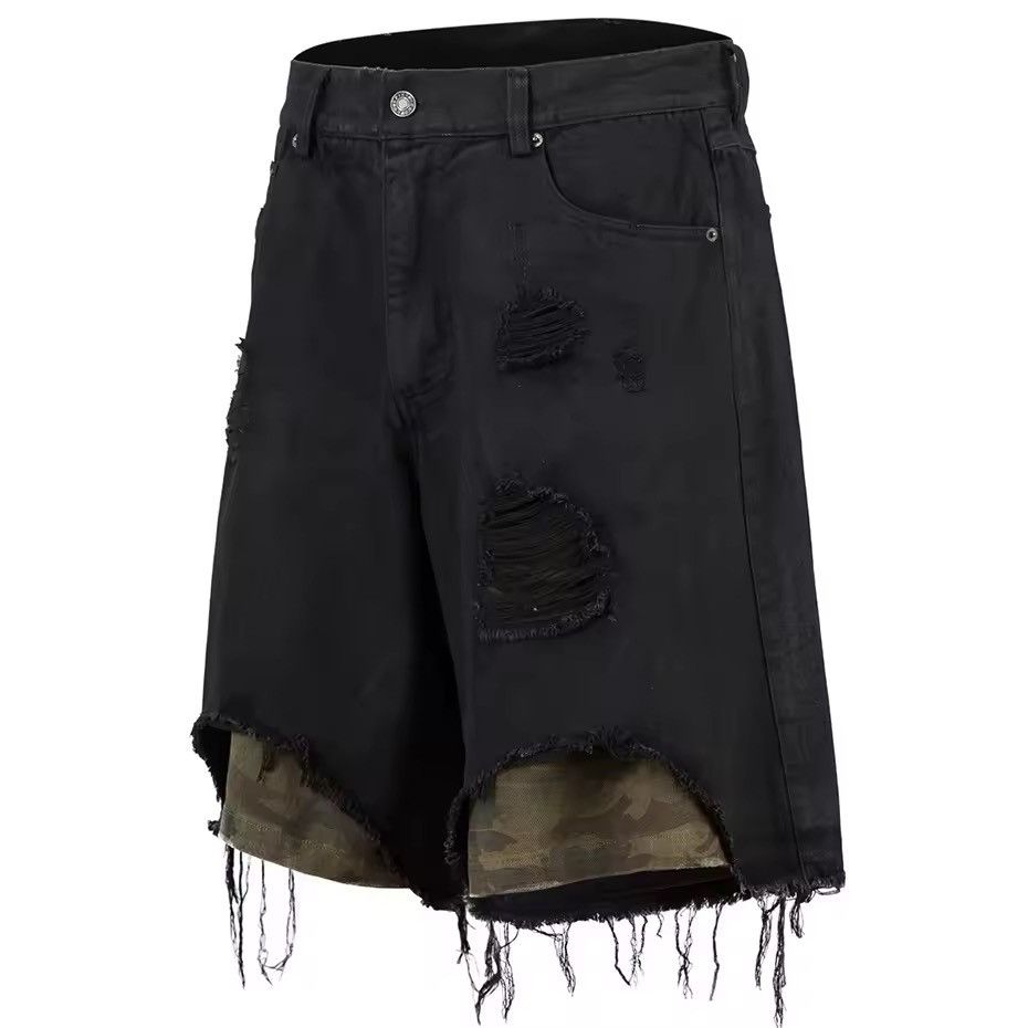 Jean Camouflage Patchwork Hole Vintage Black Shorts Jorts Size US 30 / EU 46 - 3 Thumbnail