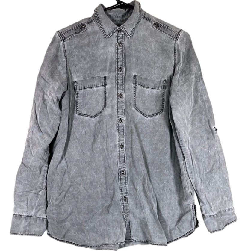 Express Express Womens Shirt Gray Button-Down Roll Tab Sleeve Small Size S / US 4 / IT 40 - 2 Thumbnail